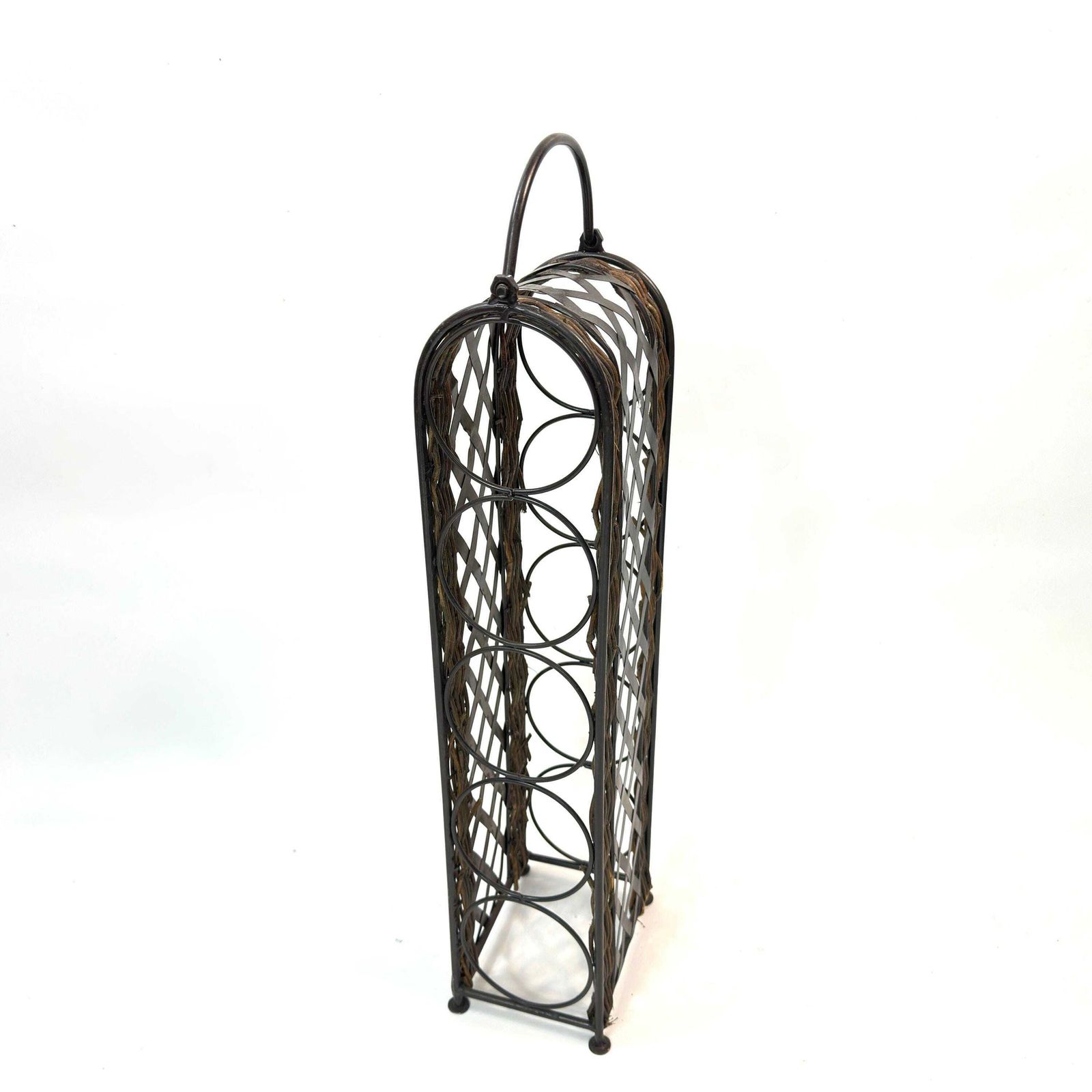 Vintage Wine Rack – Wrought Iron And Wicker 5 Bottle Storage photo vintage