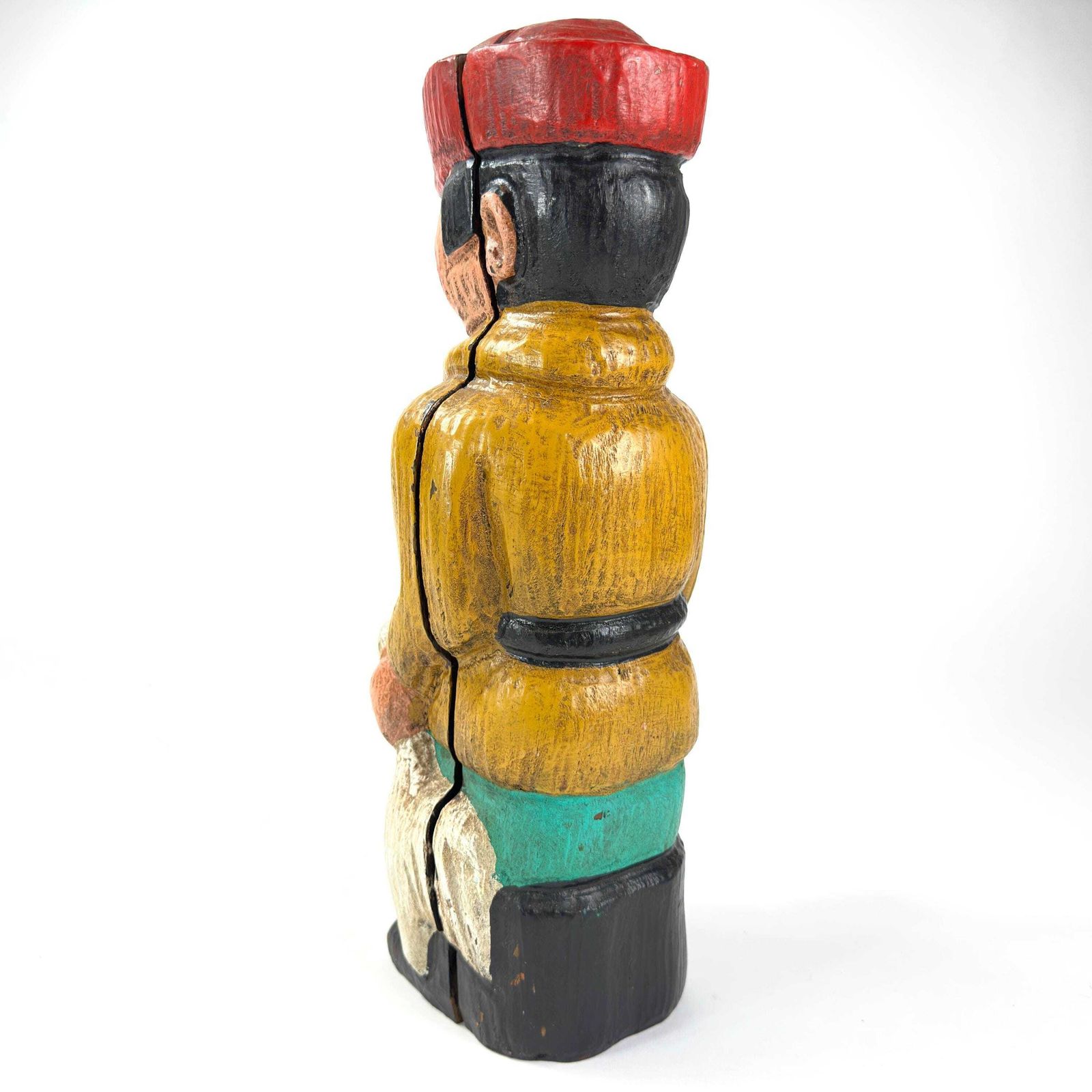 Antique Hand Carved Wine Bottle Box – Huntsman, Folk Art Barware C.1940s photo Home Decor