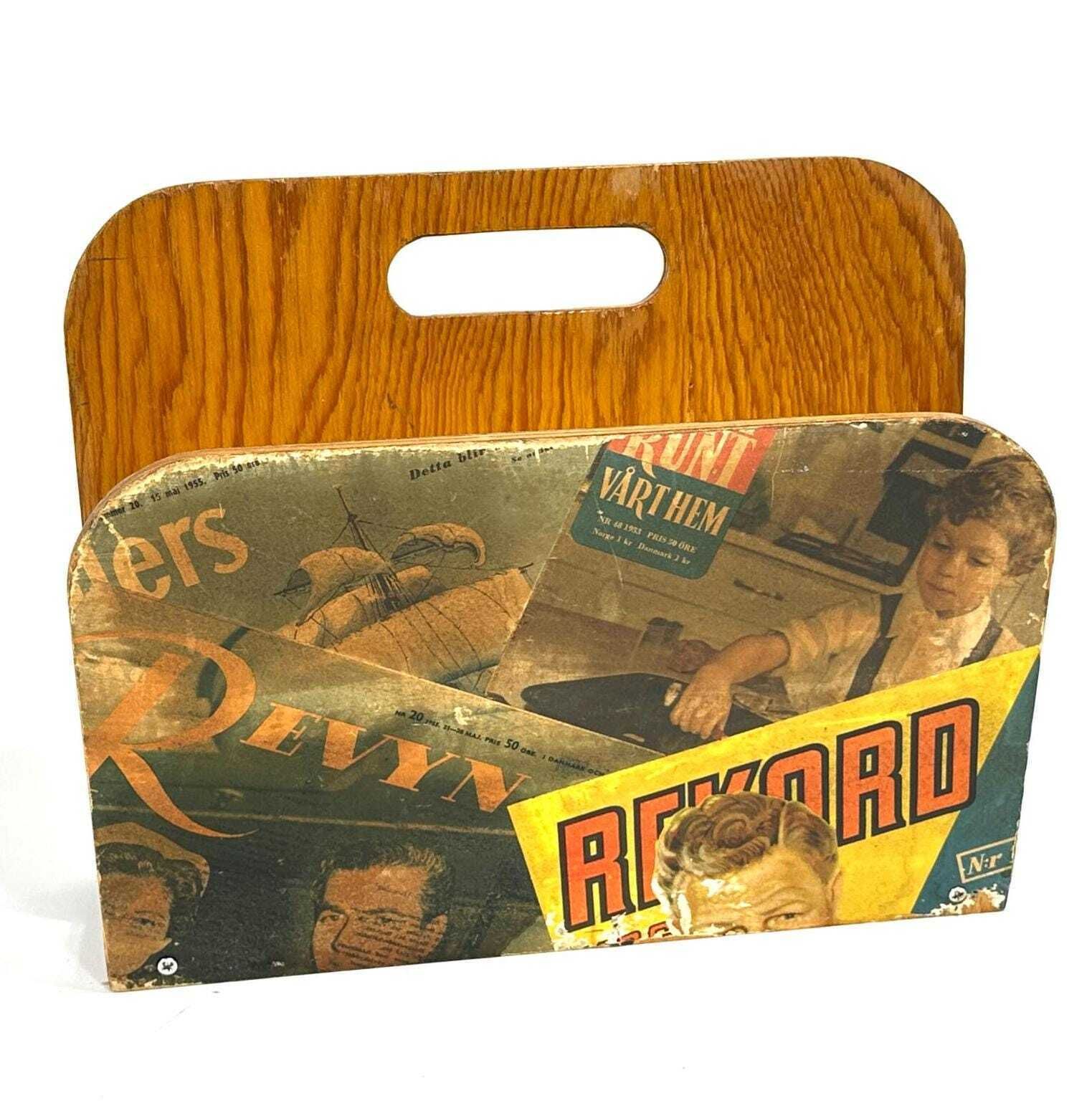 Upcycled 1950s Swedish Newspaper Magazine Rack Mid Century Retro Storage photo vintage