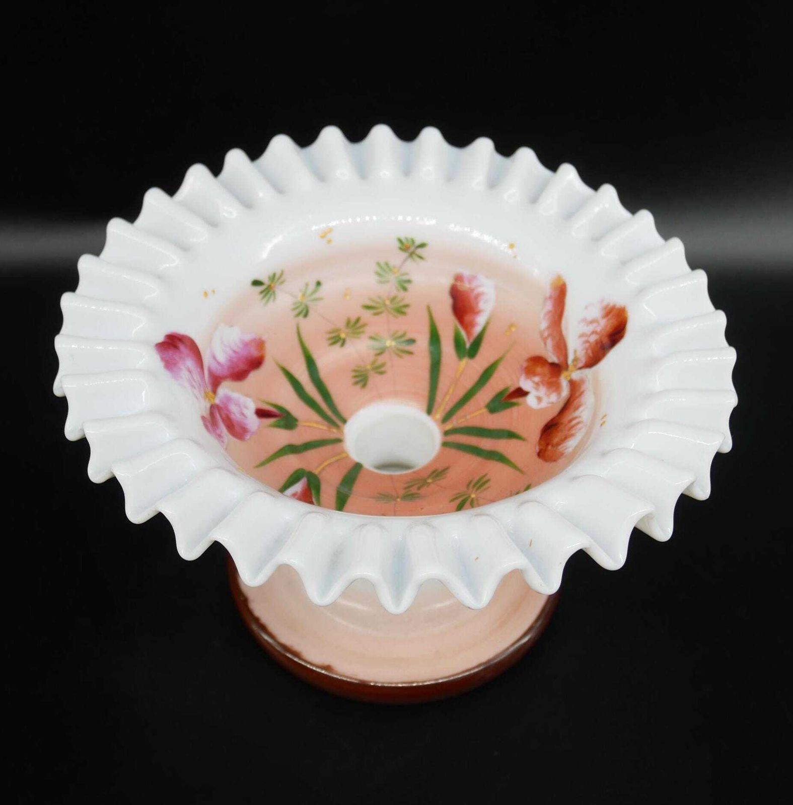 Antique French Art Nouveau Vase – Hand Painted Opal Glass – Pedestal Trumpet Design photo vinterior