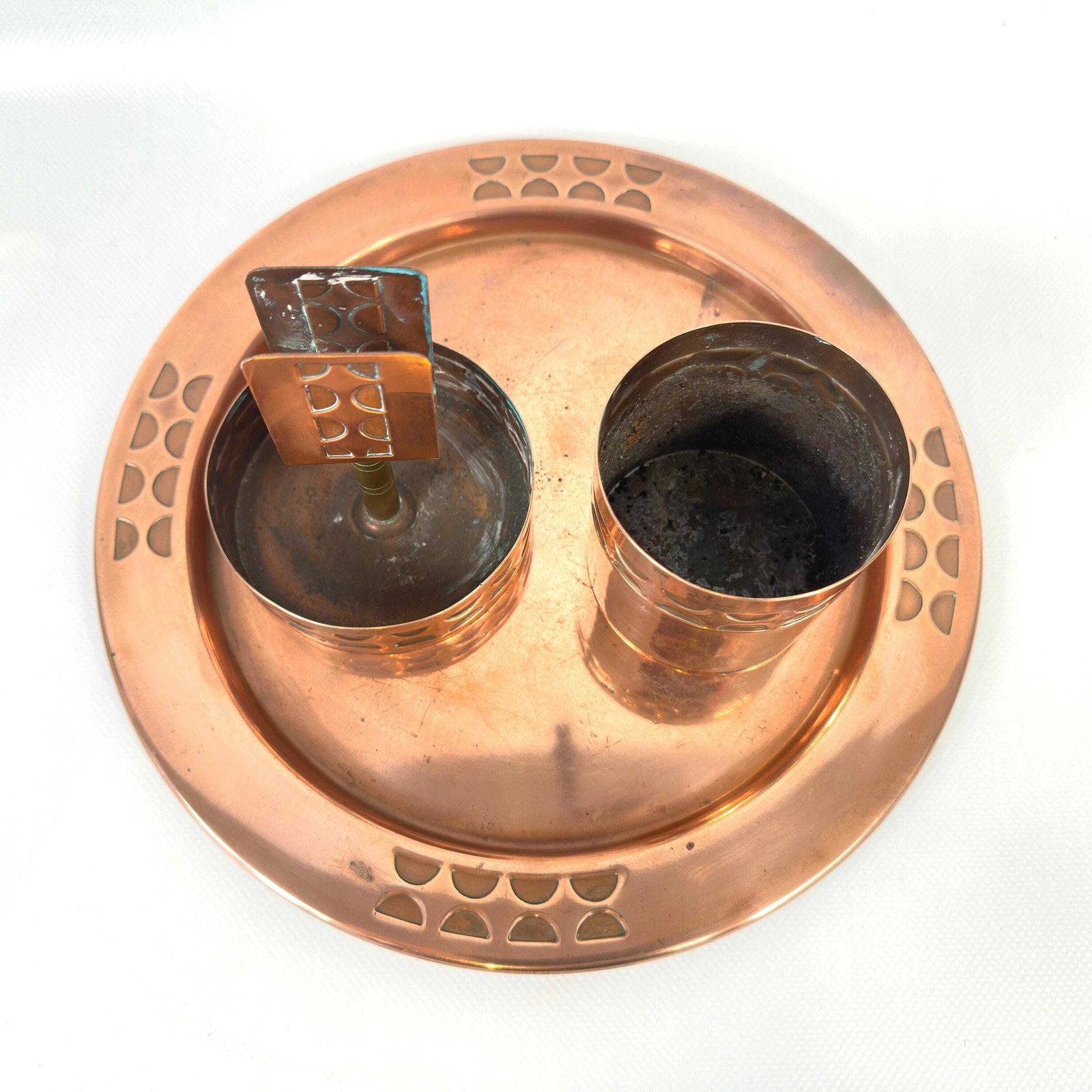 Arts And Crafts Copper Smoking Set – Handcrafted Scandinavian Design, 1920s–1930s photo for sale