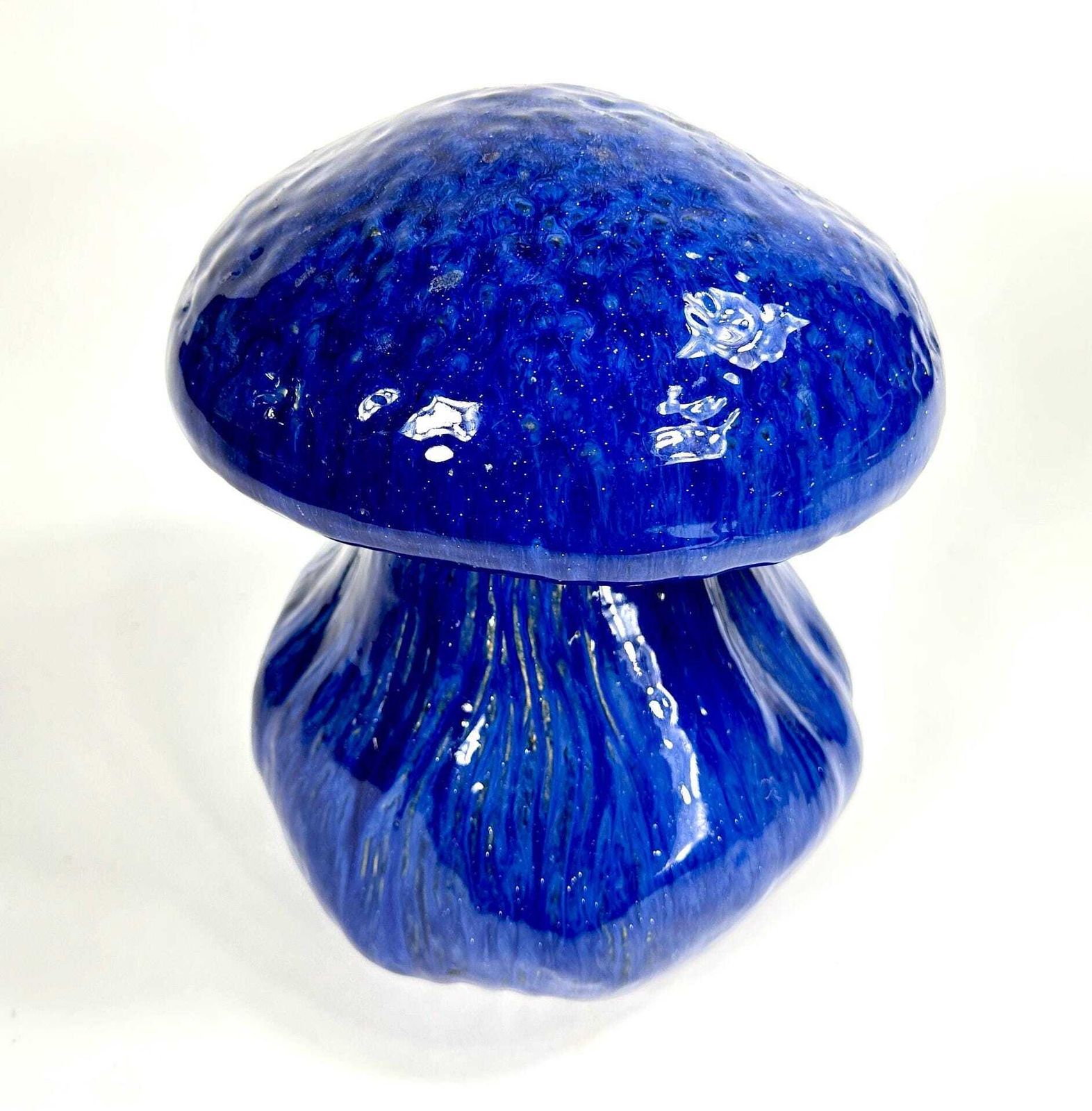 Vintage Ceramic Mushroom Ornament – Extra Large Cobalt Blue Garden Decor, 1990s Glazed Pottery Sculpture photo Garden Decor