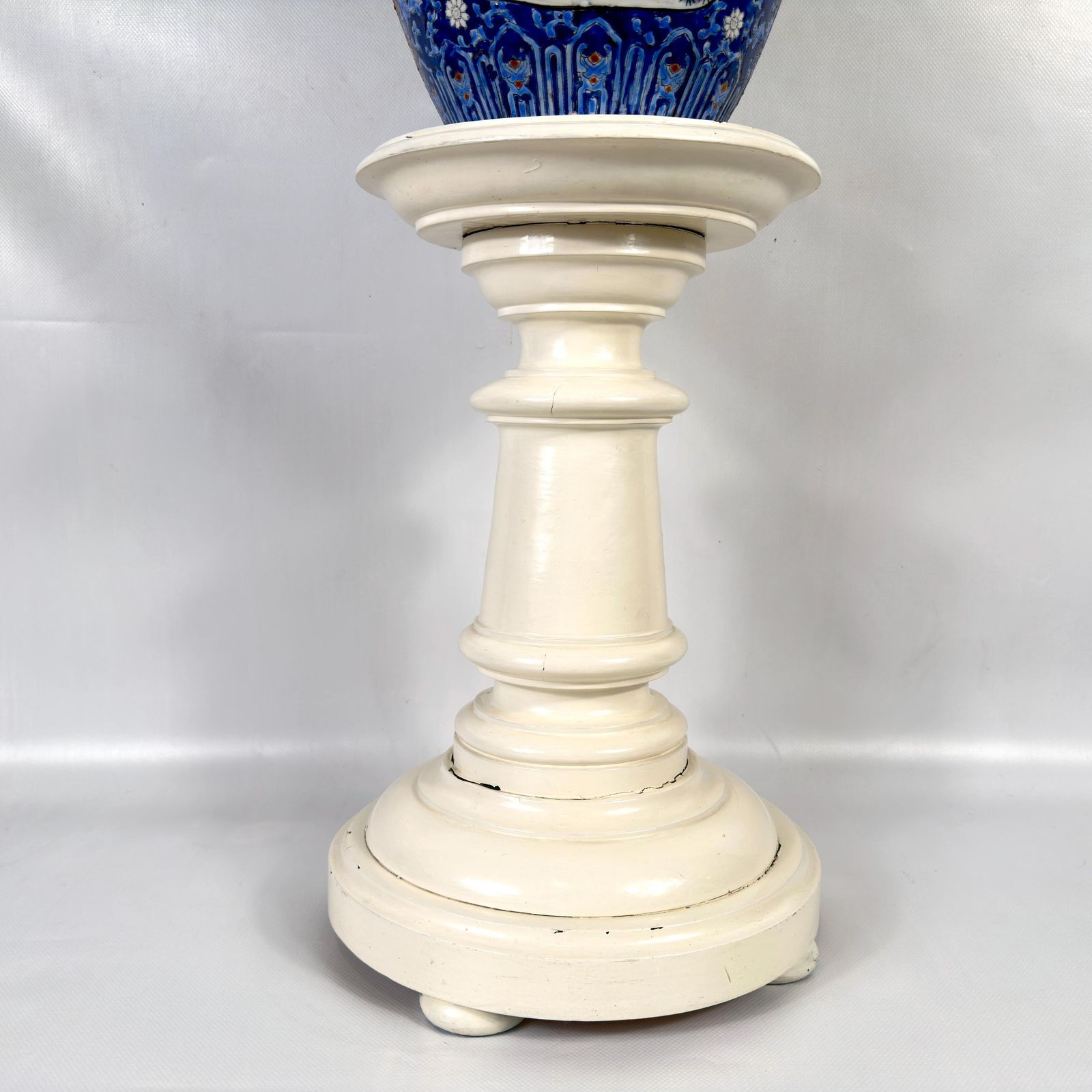 Antique Wood Pedestal Plinth – Cream Painted Display Stand, C.1900