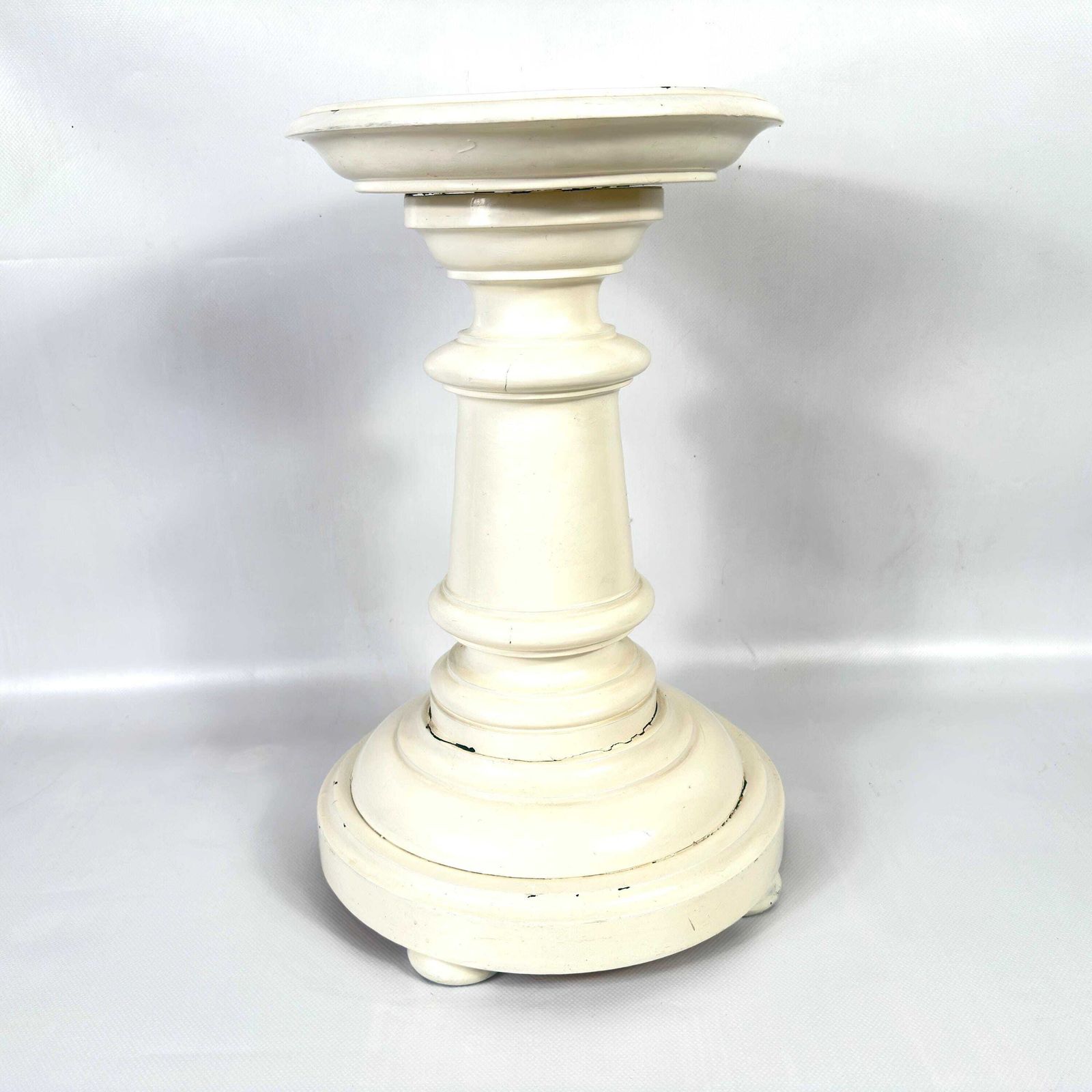Antique Wood Pedestal Plinth – Cream Painted Display Stand, C.1900 photo for sale