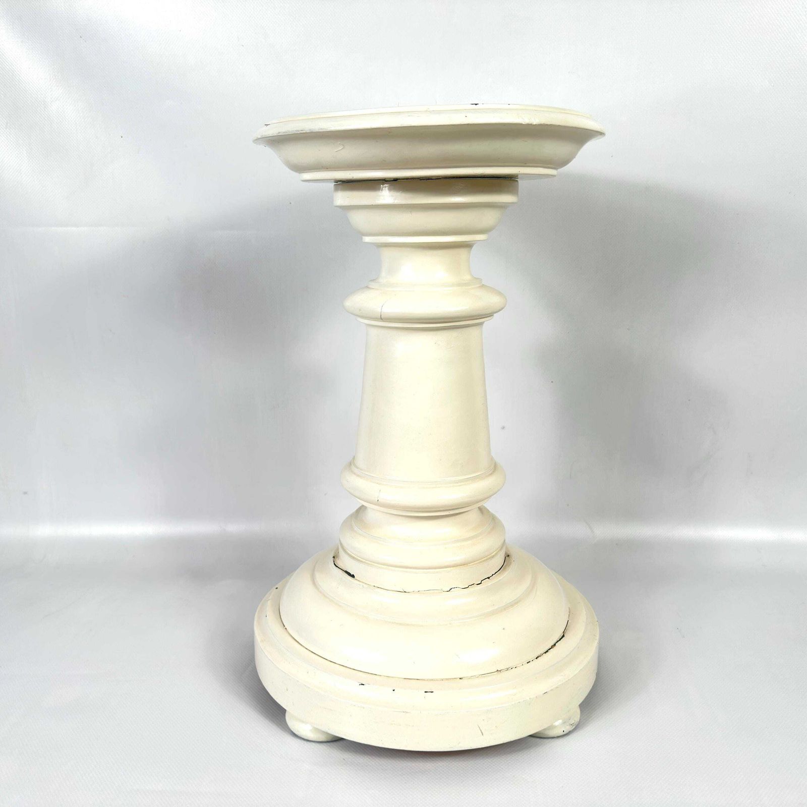 photo furniture Antique Wood Pedestal Plinth – Cream Painted Display Stand, C.1900