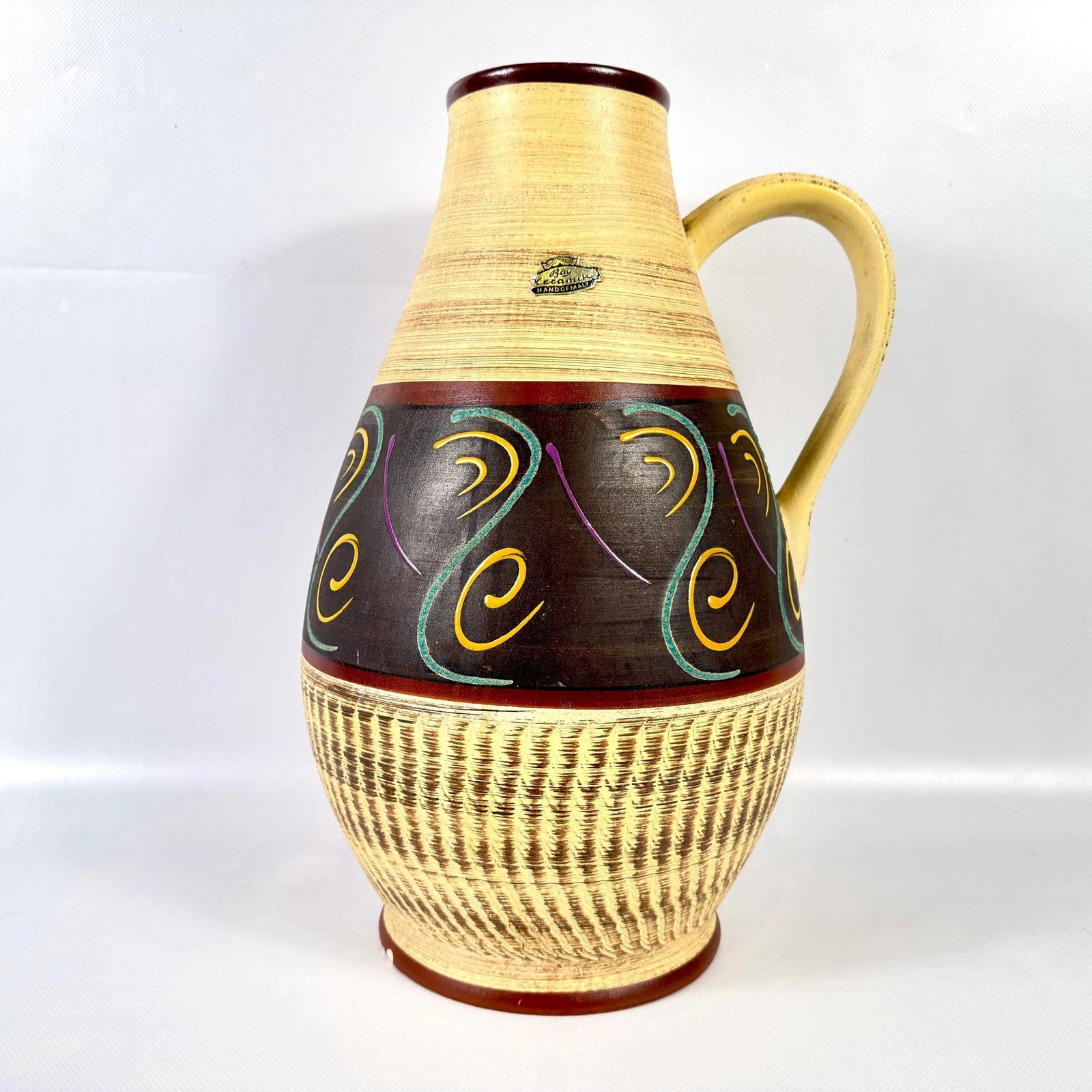 Mid Century German Pottery Vase – 1960s Sgraffito Ceramic Jug, 42 Cm photo 150.0