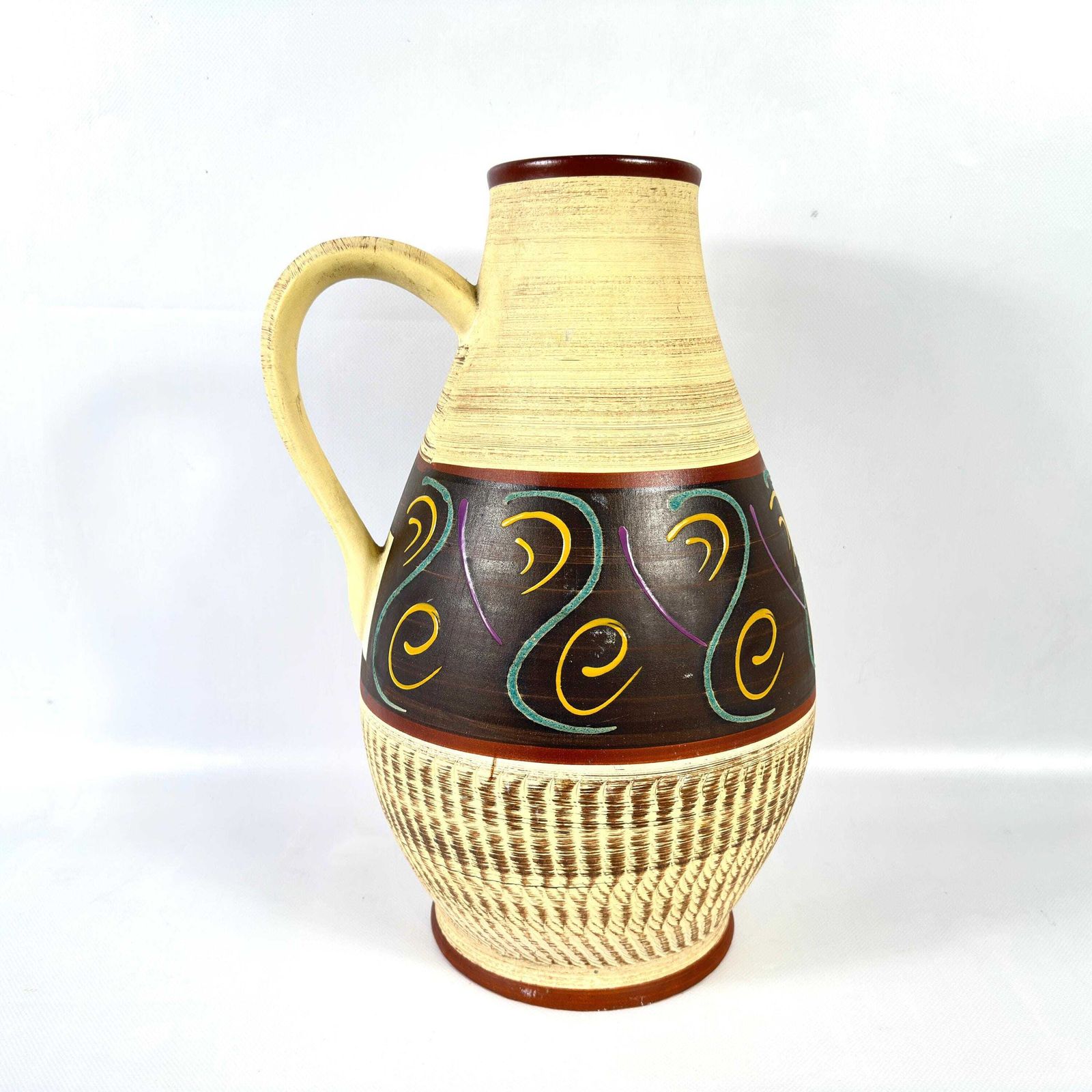 Mid Century German Pottery Vase – 1960s Sgraffito Ceramic Jug, 42 Cm photo buy