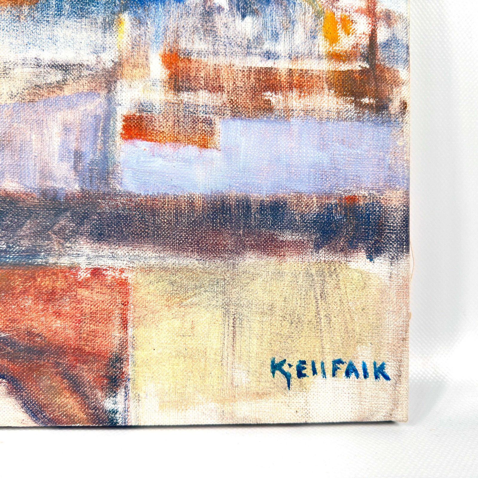 Oil Painting By Kjell Falk – Swedish Industrial Scene, 1970s photo vintage