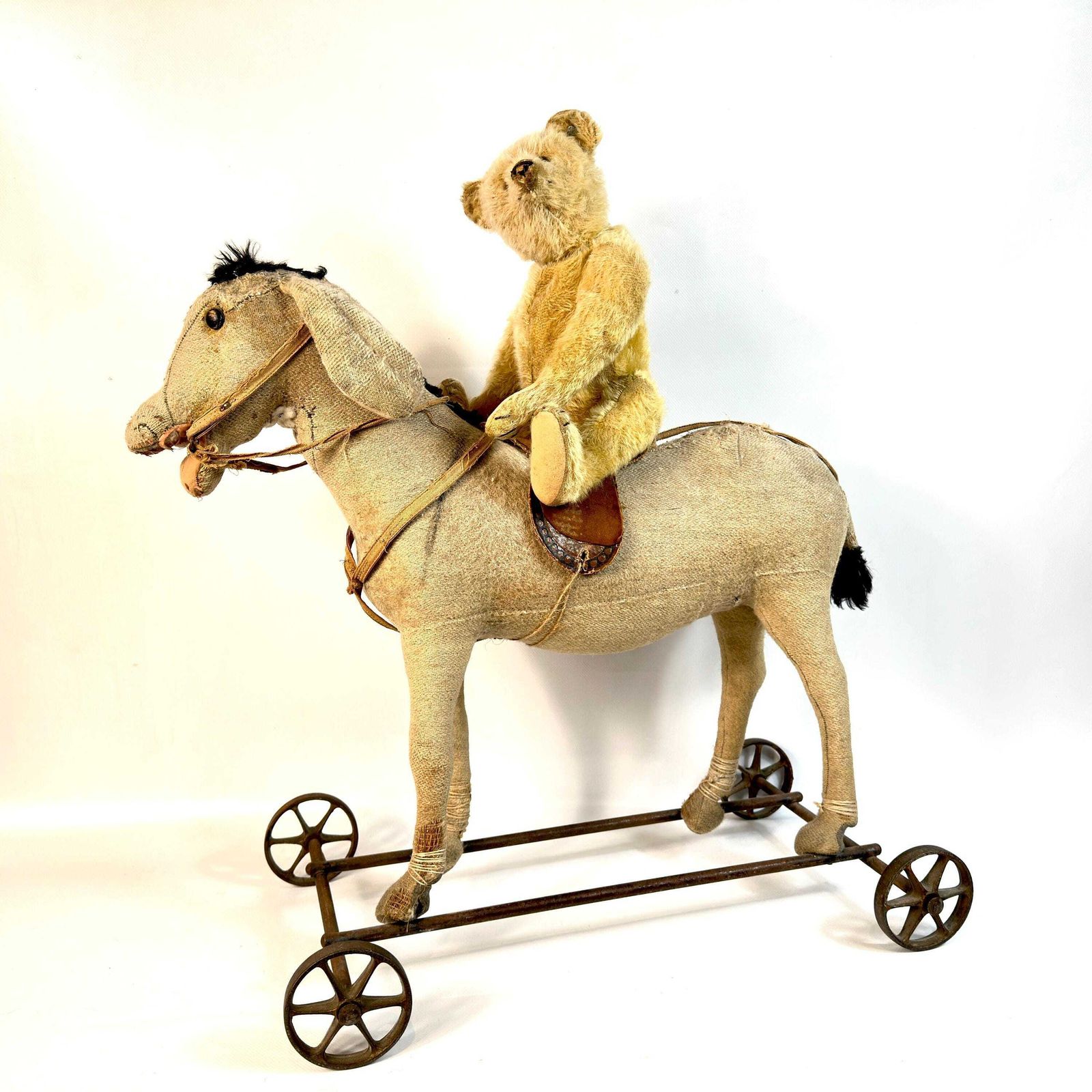 photo furniture Antique Steiff Donkey On Wheels – Early 1900s Ride On Pull Toy
