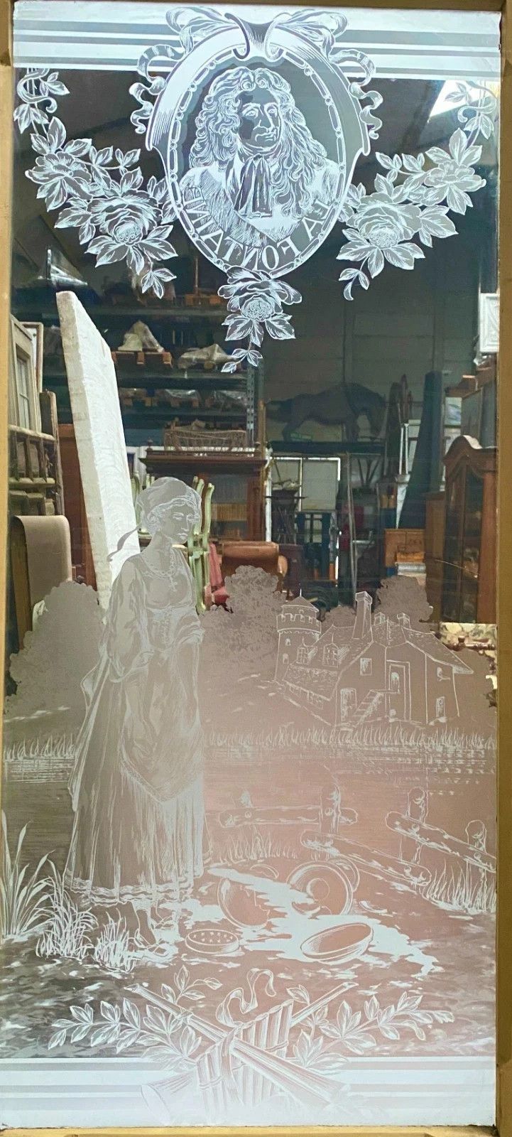 photo furniture Art Nouveau Wood And Glass Engraved Three Door Partition Suite 20th Century