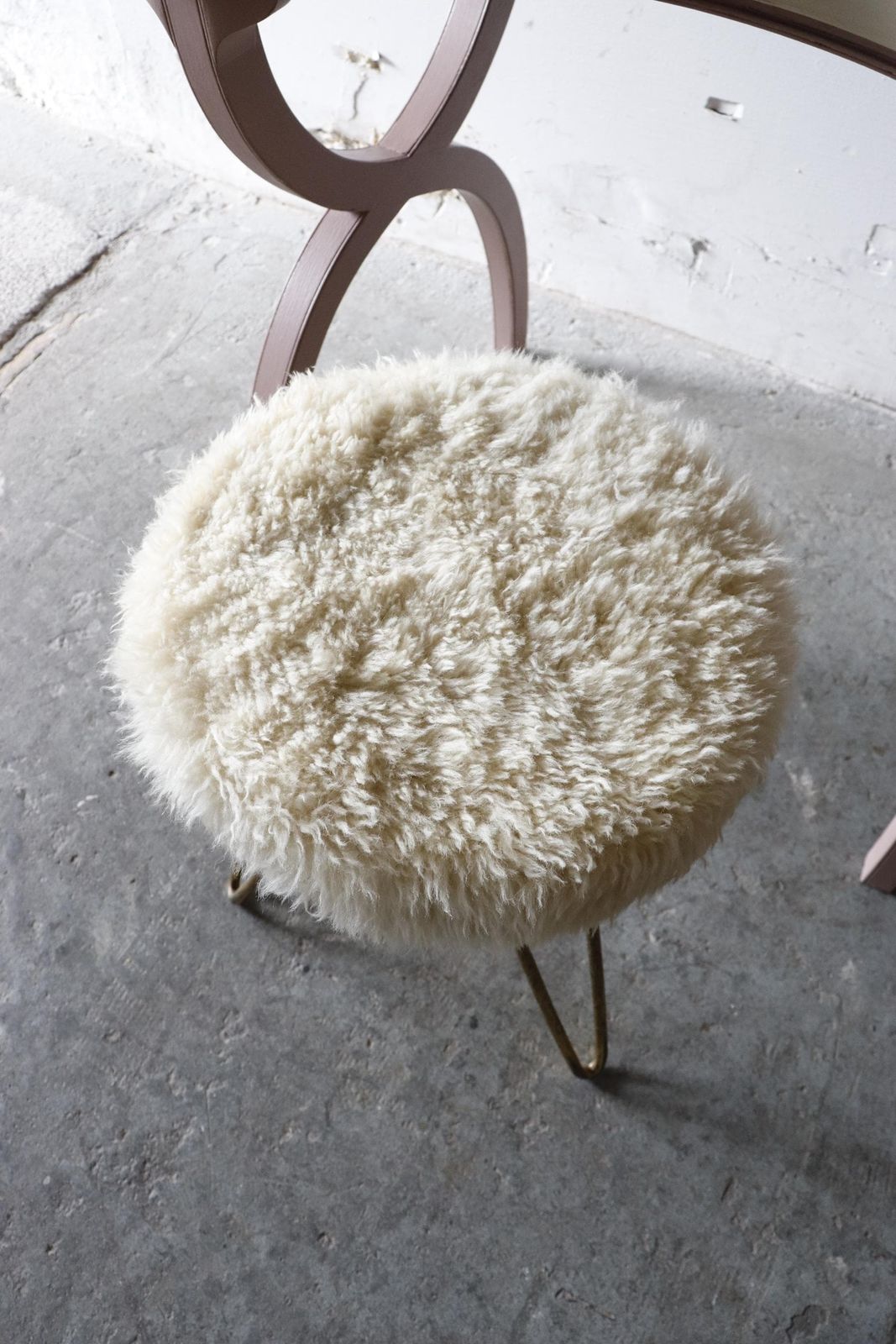 1950s German Boudoir Stool With Shaggy Faux Sheepskin Seat photo 250.0