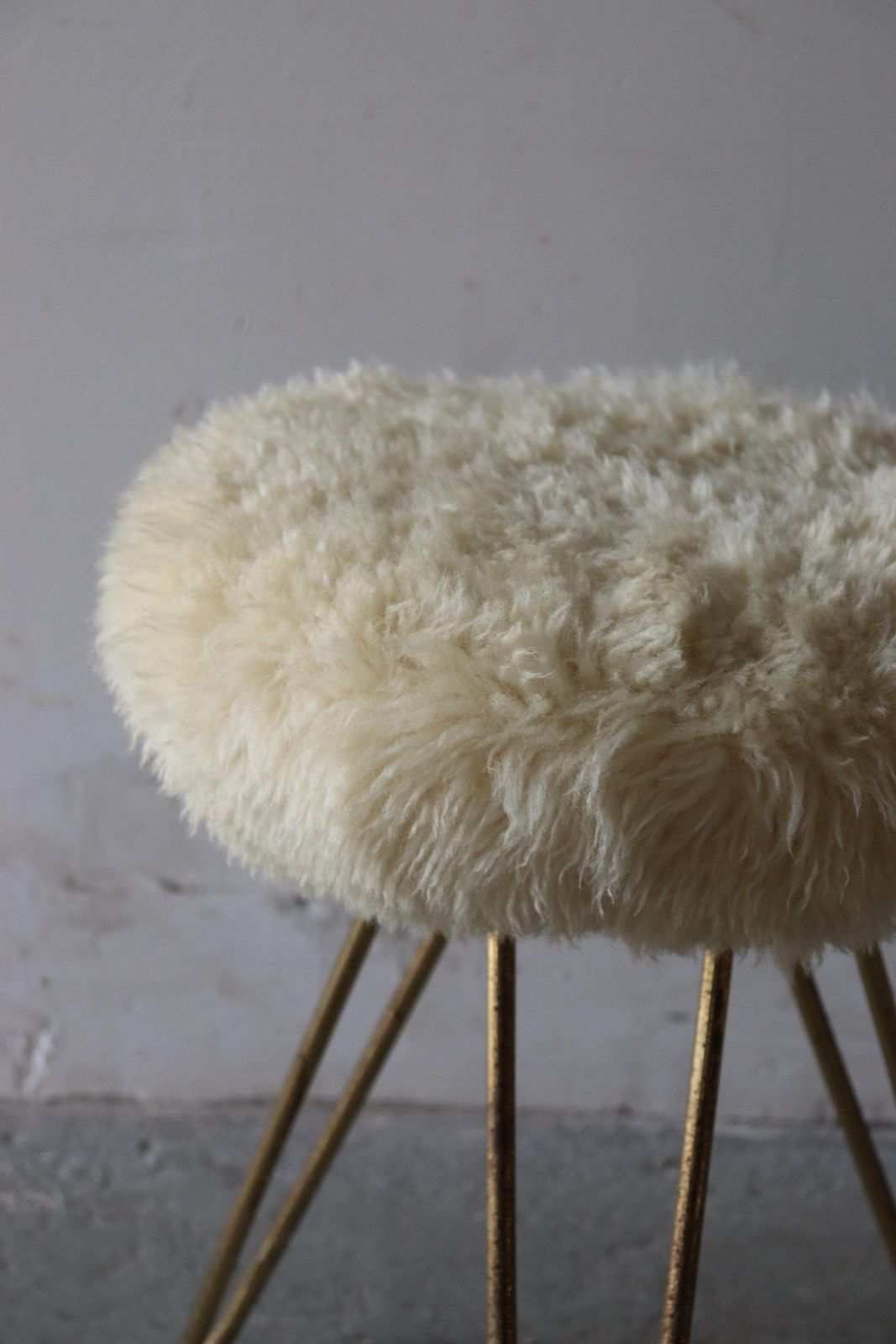Furniture 1950s German Boudoir Stool With Shaggy Faux Sheepskin Seat photo