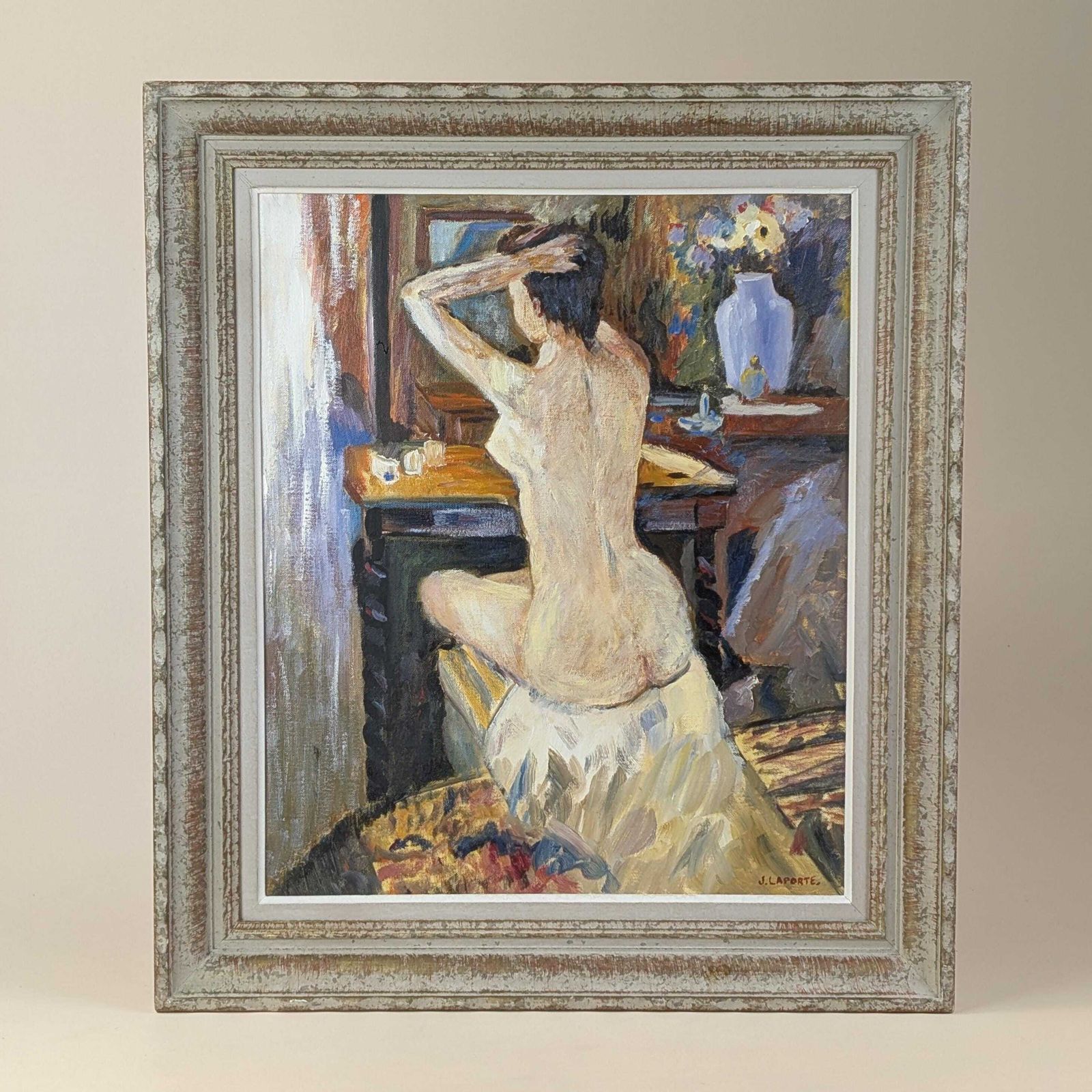 Vintage 1980s French Expressionist Nude Woman Oil On Canvas Painting Signed J. Laporte photo 370.0