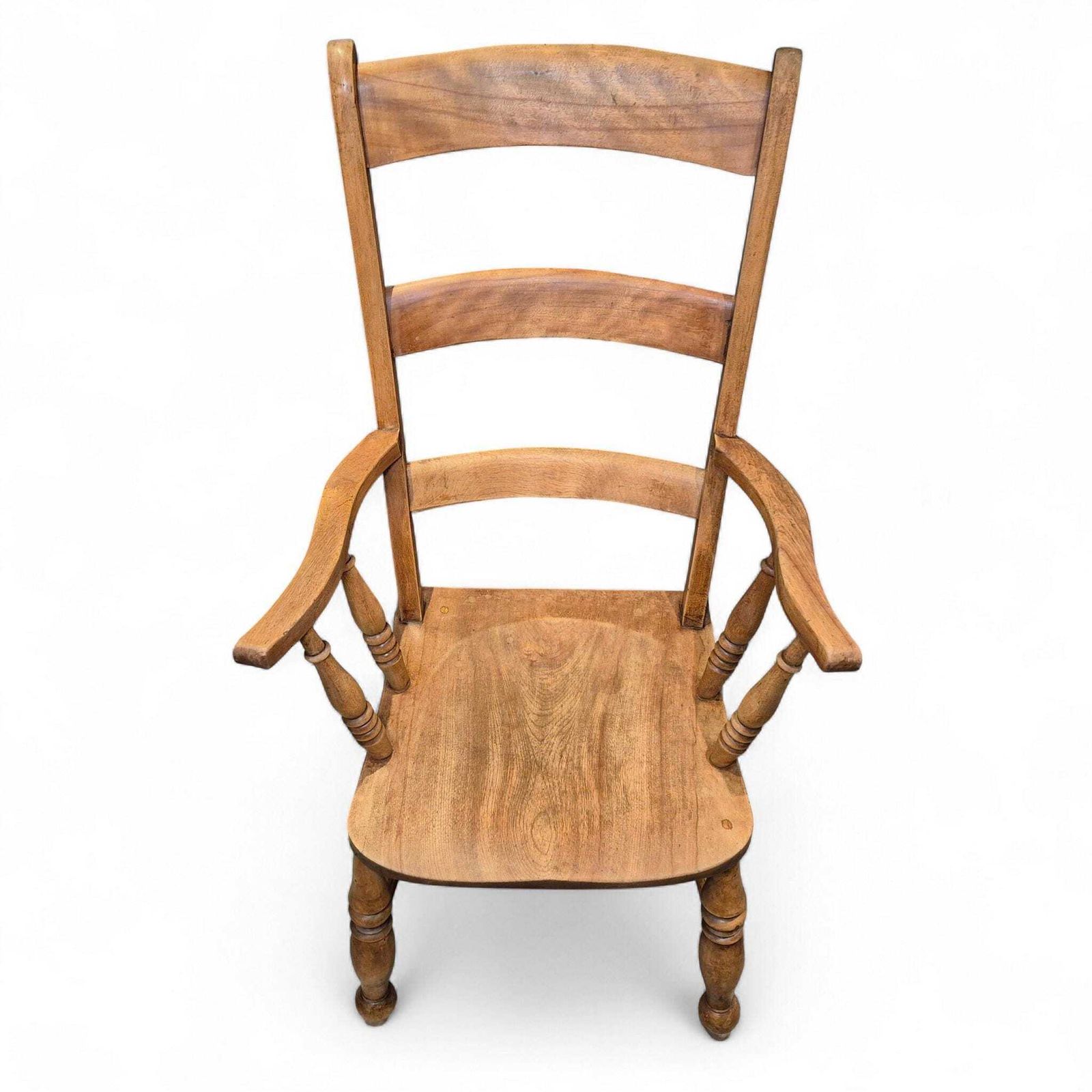 Antique 19th Century Elm Ladder Back Armchair – Country Farmhouse Style photo for sale