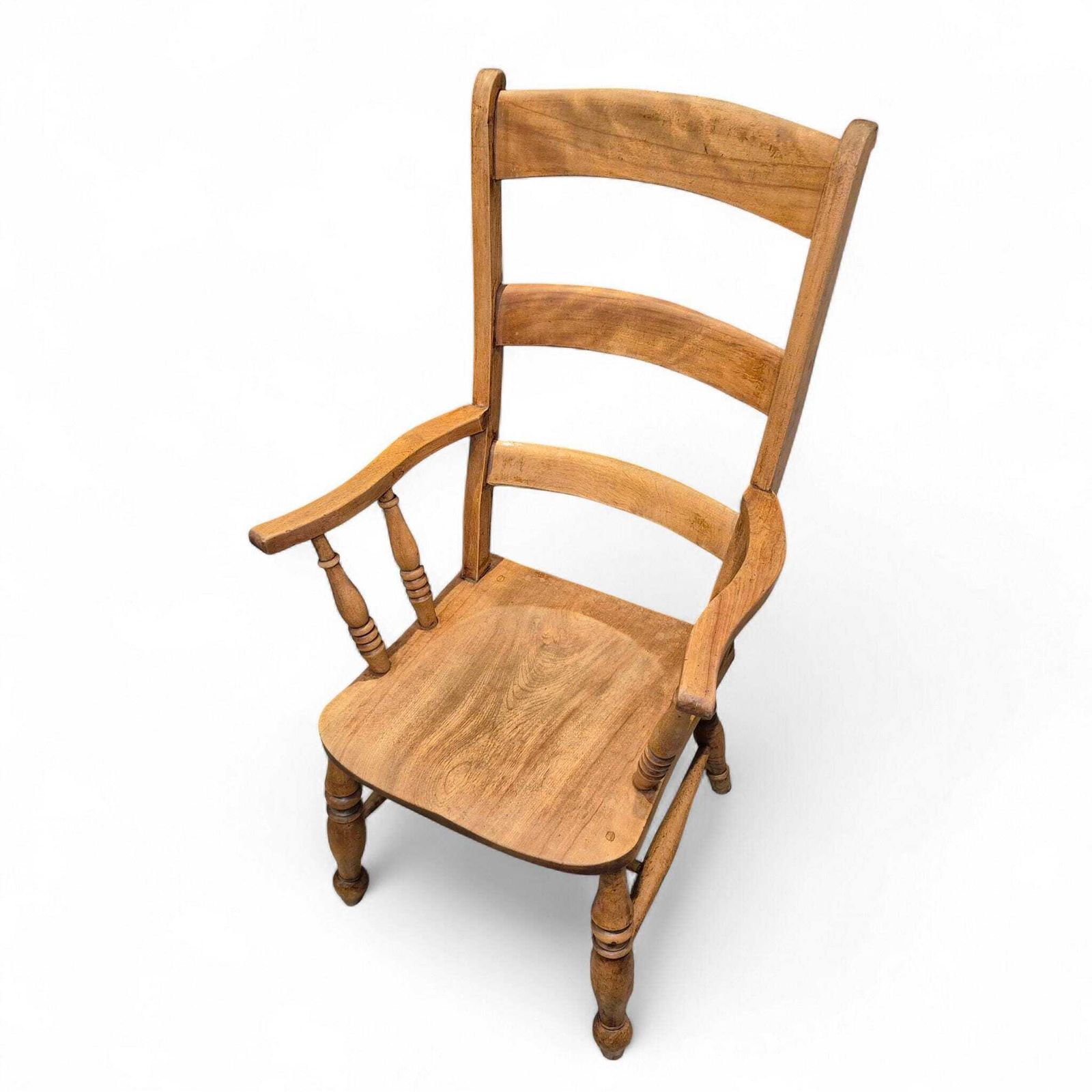 Antique 19th Century Elm Ladder Back Armchair – Country Farmhouse Style photo vinterior
