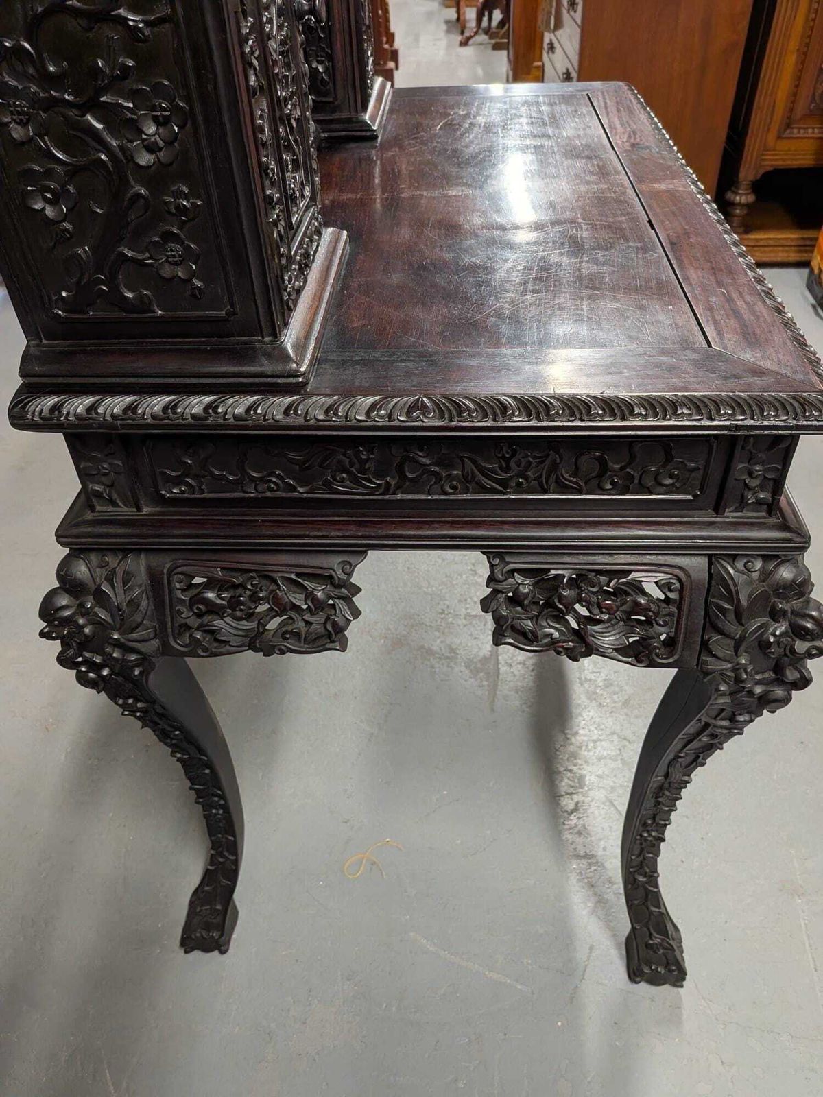 Rare Victorian 1880 Antique Carved Hongmu Desk photo for sale