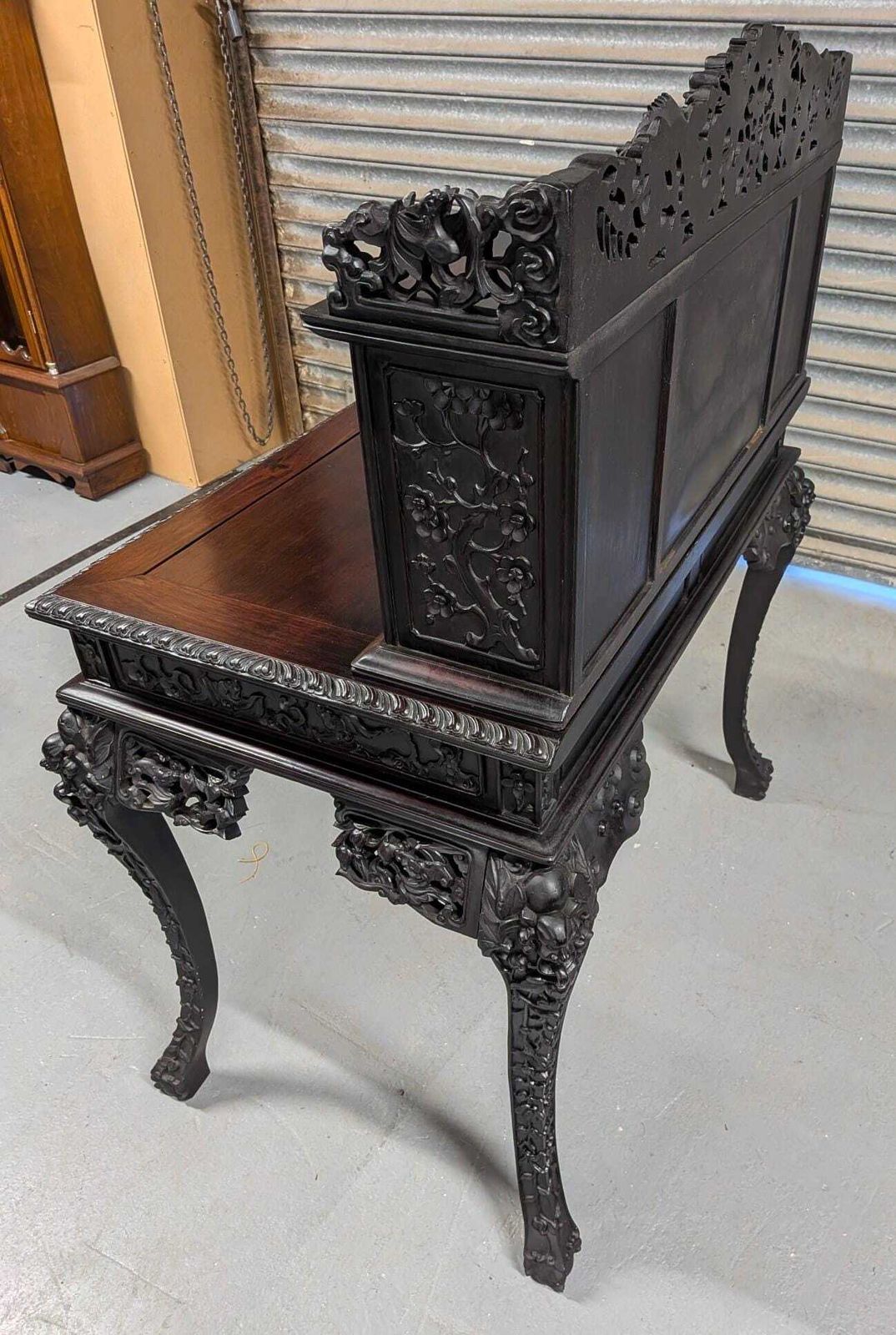 Rare Victorian 1880 Antique Carved Hongmu Desk photo vinterior