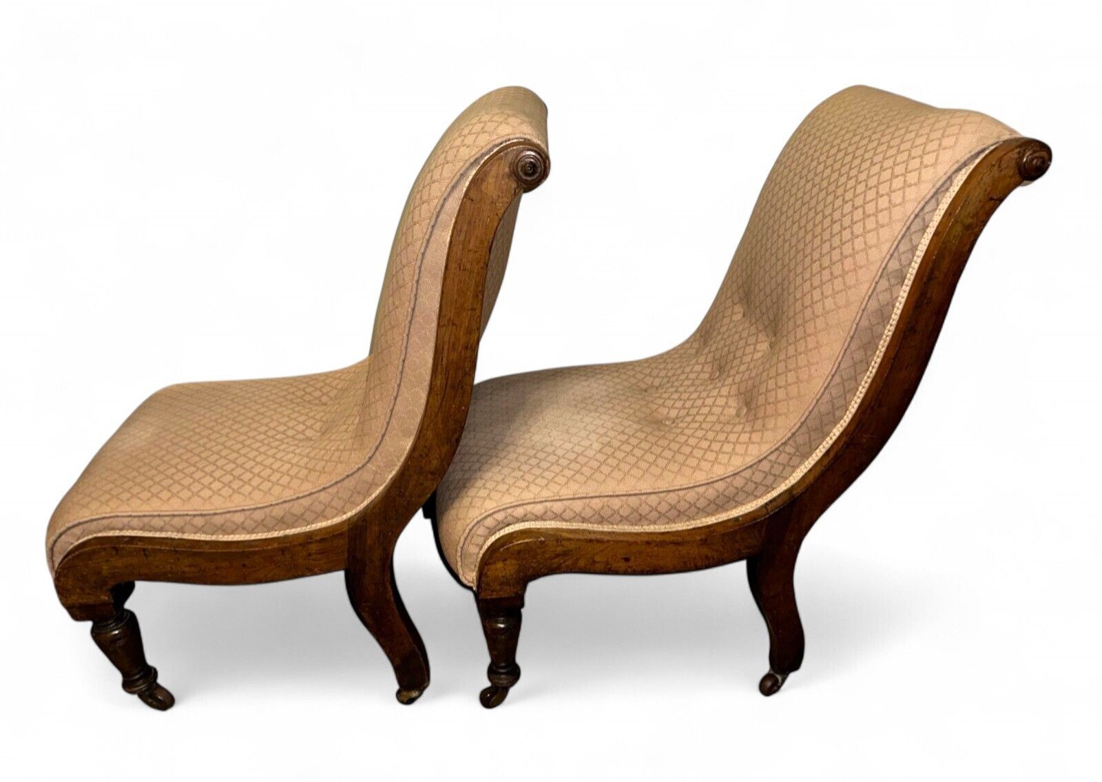 Pair Of Late Victorian Walnut Nursing Chairs – Carved Frames On Castors (C.1895) photo Furniture