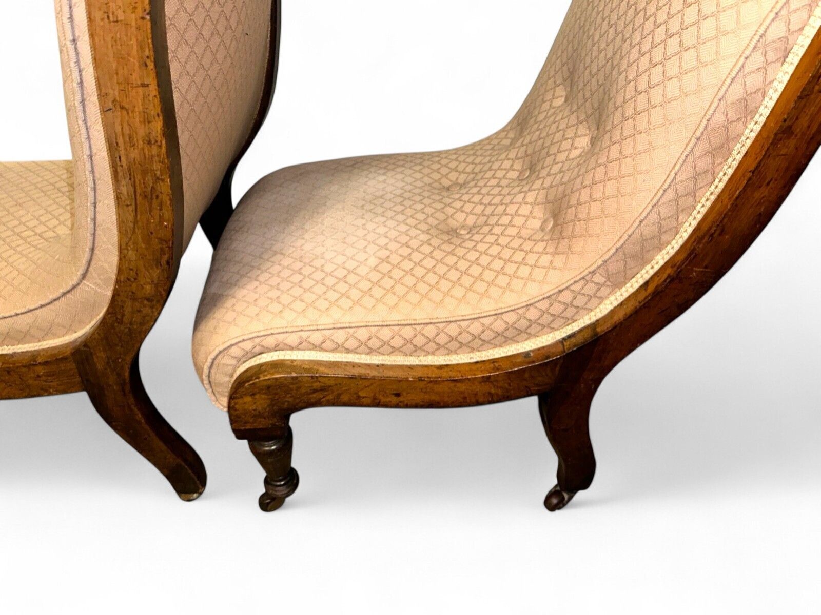 Pair Of Late Victorian Walnut Nursing Chairs – Carved Frames On Castors (C.1895) photo vinterior