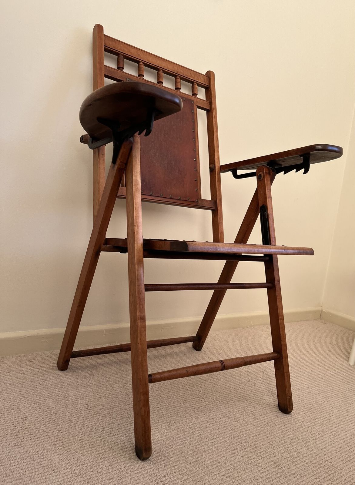 Rare Arts And Crafts Maple Campaign Adjustable/Folding Chair Leather Seat photo Furniture
