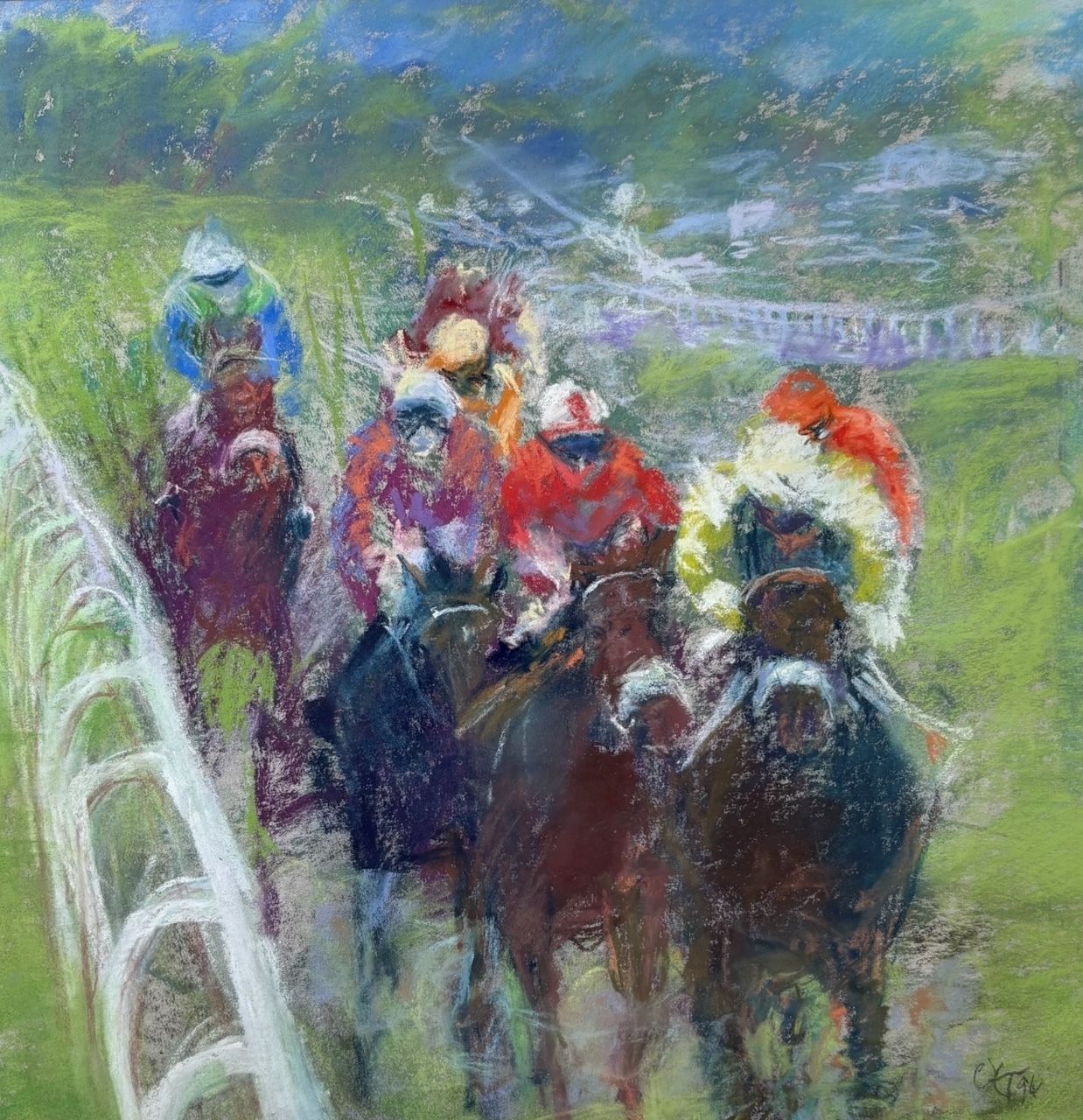 A Dynamic Pastel Study Of Horse Racing (1994) photo furniture