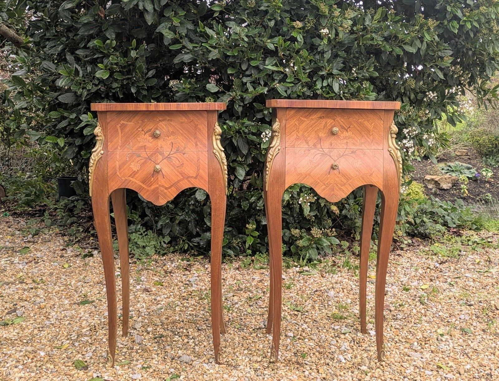 Pair Antique French Bedside Cabinets Inlaid Kingwood