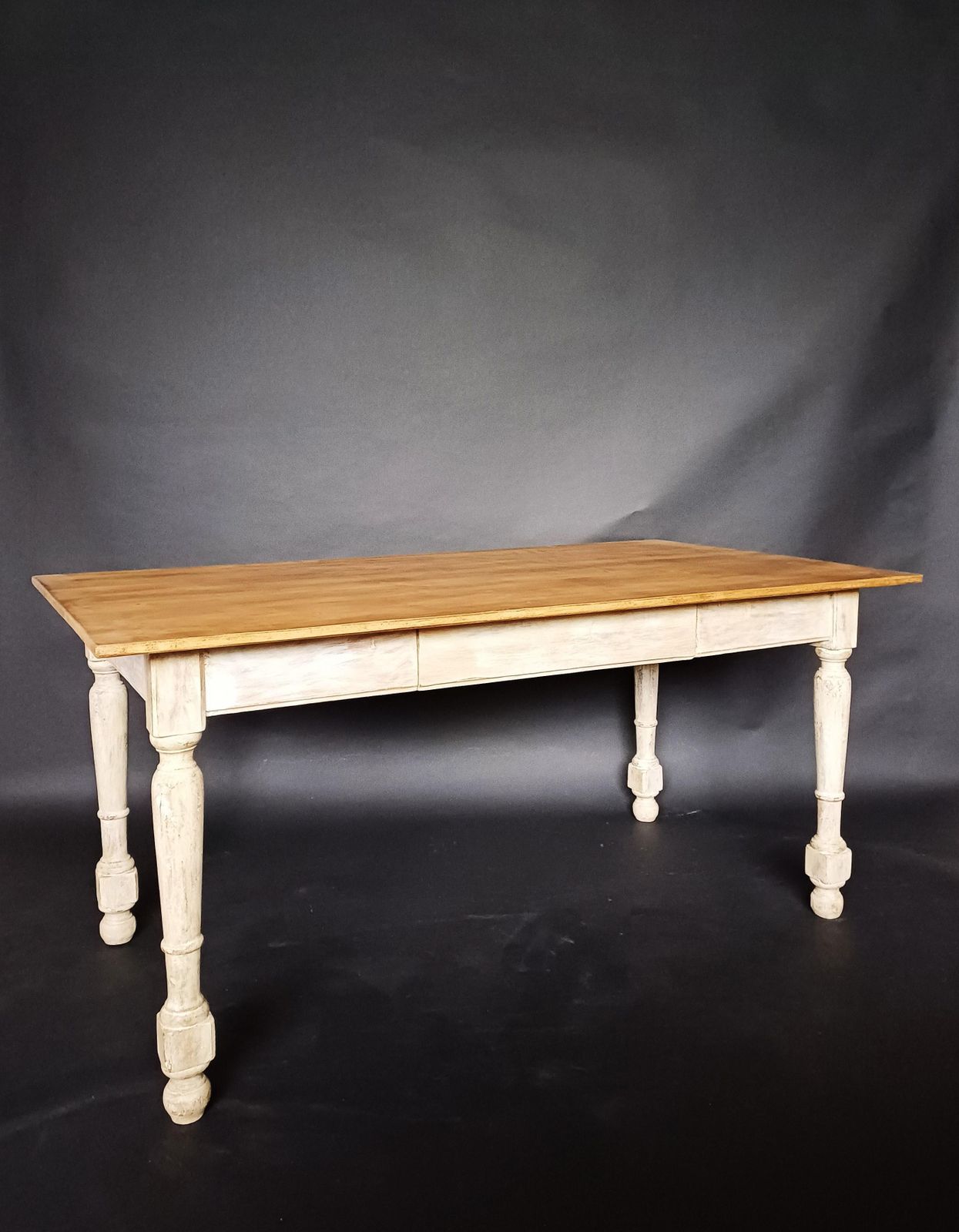 19th Century French Pine Wood Farm Table With A Painted Base photo Furniture