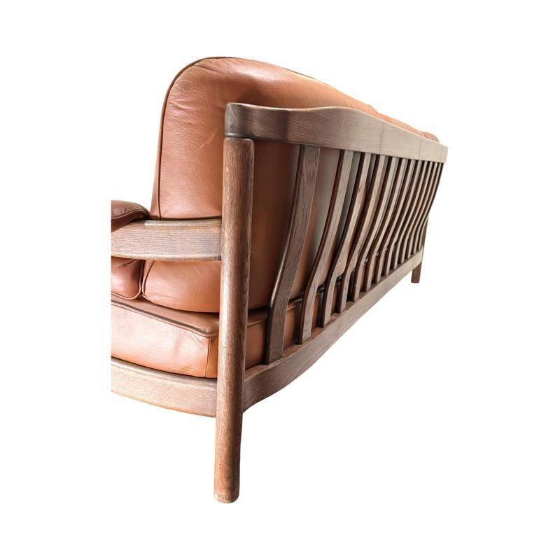 photo vinterior Scandinavian Leather Sofa, Armchairs, And Coffee Table Set, 8 Pieces, 1960s