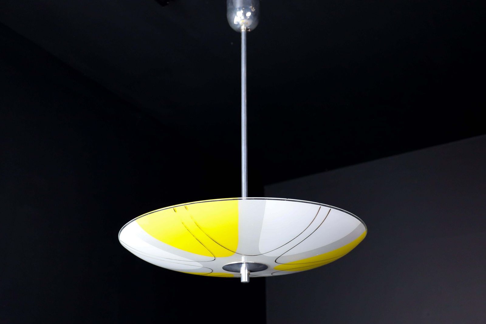 Mid Century Glass Hanging Pendant Lamp Brussels World Expo 1958 " Yellow Space " photo vinterior