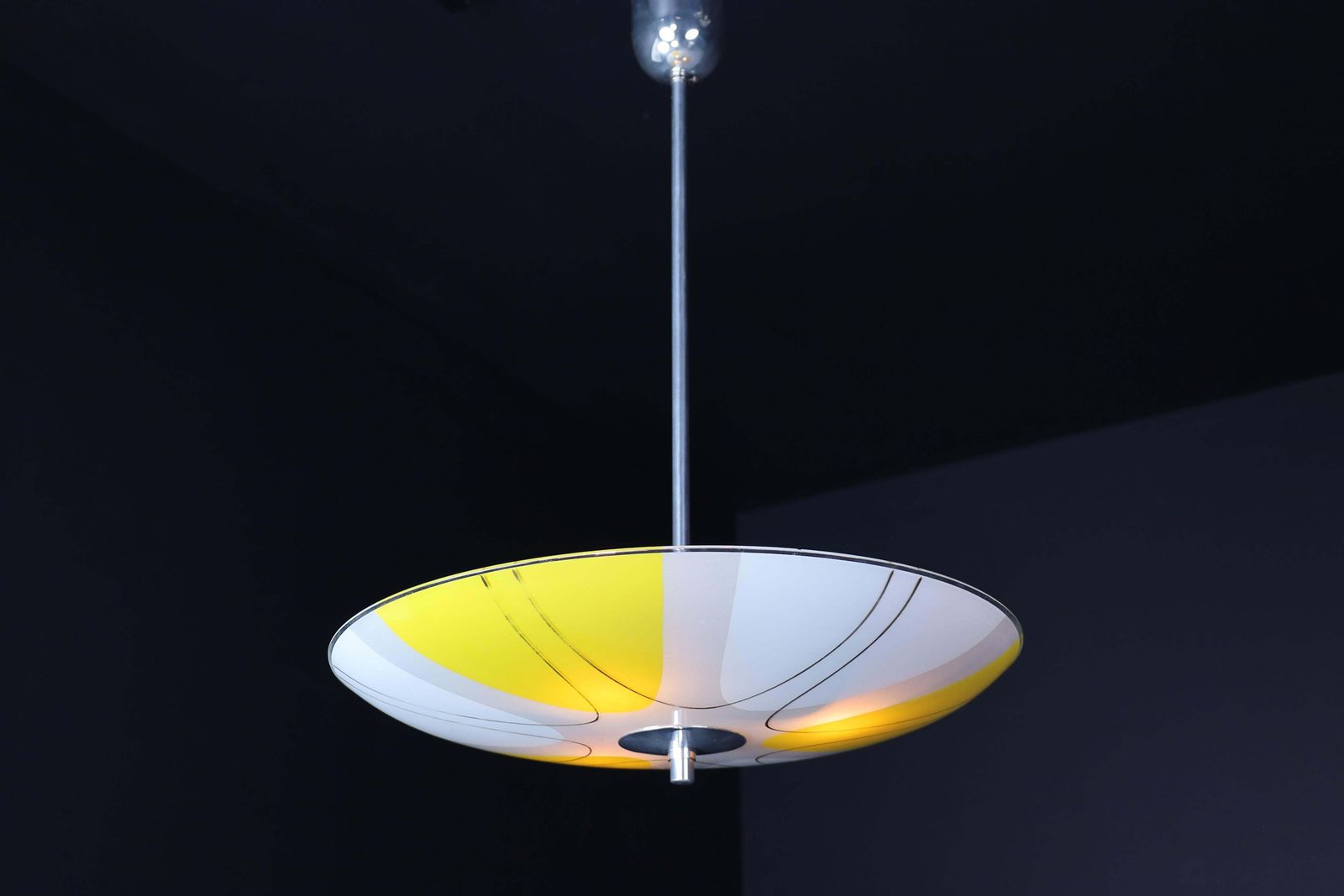 Mid Century Glass Hanging Pendant Lamp Brussels World Expo 1958 " Yellow Space " photo vintage