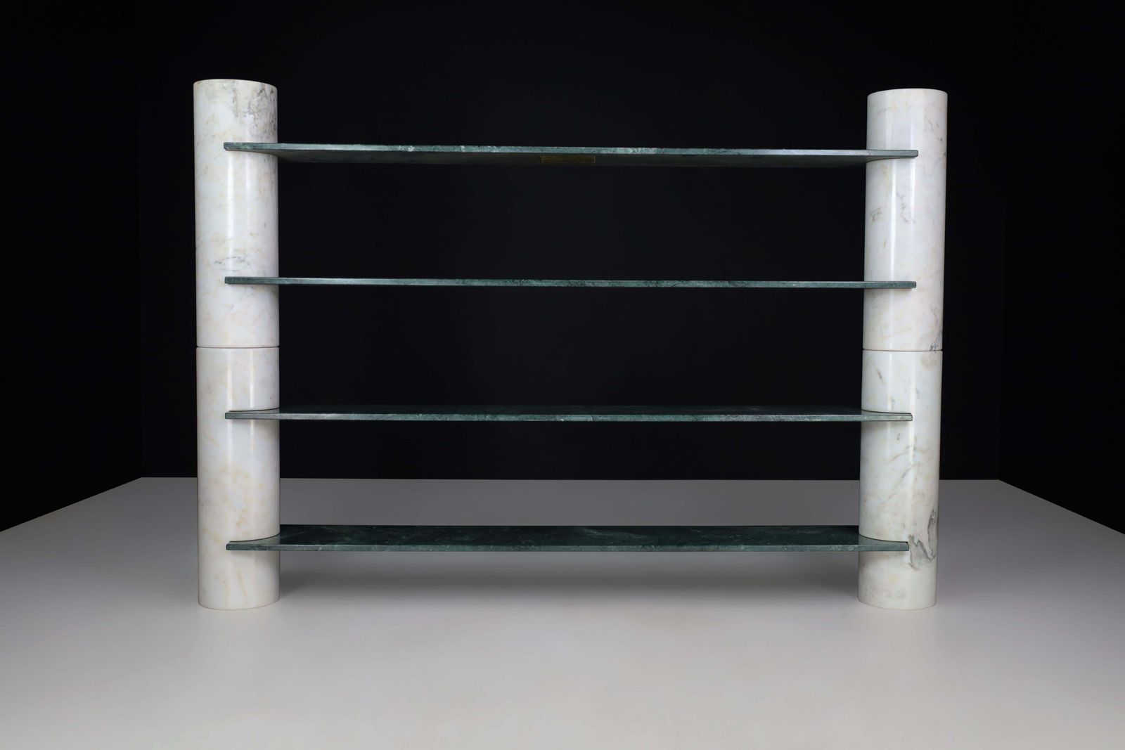 photo furniture Angelo Mangiarotti "Loico" Bookcase In Green Alpi Verdi Marble For Skipper 1970s
