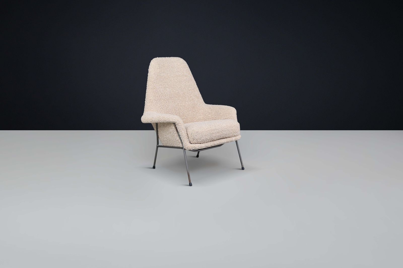 Mid Century High Back Lounge Gentleman Chair In Teddy Upholstery The Netherlands photo for sale