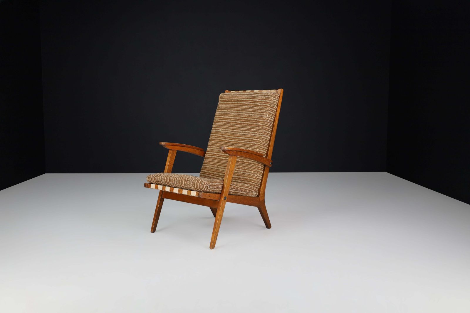 3761.0 Oak Sculptural Lounge Chairs With Brown Upholstery, France, 1950s photo