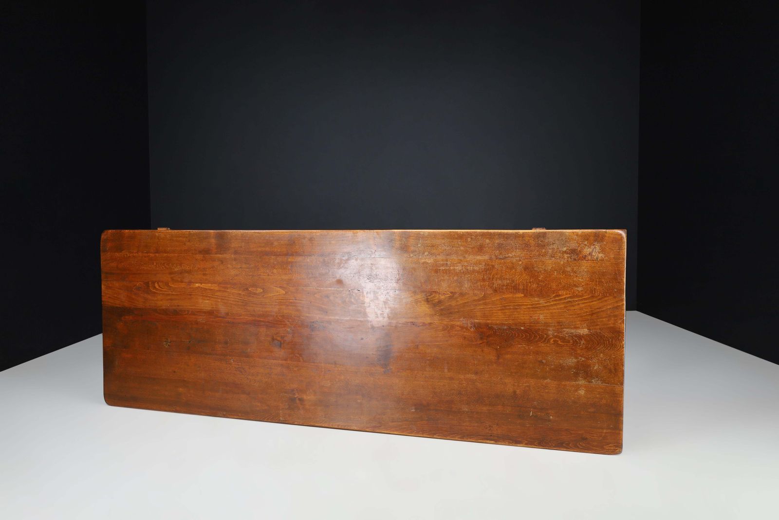 Antique Spanish Baroque Style Refectory Table With Carved Legs & Iron Stretcher photo vinterior