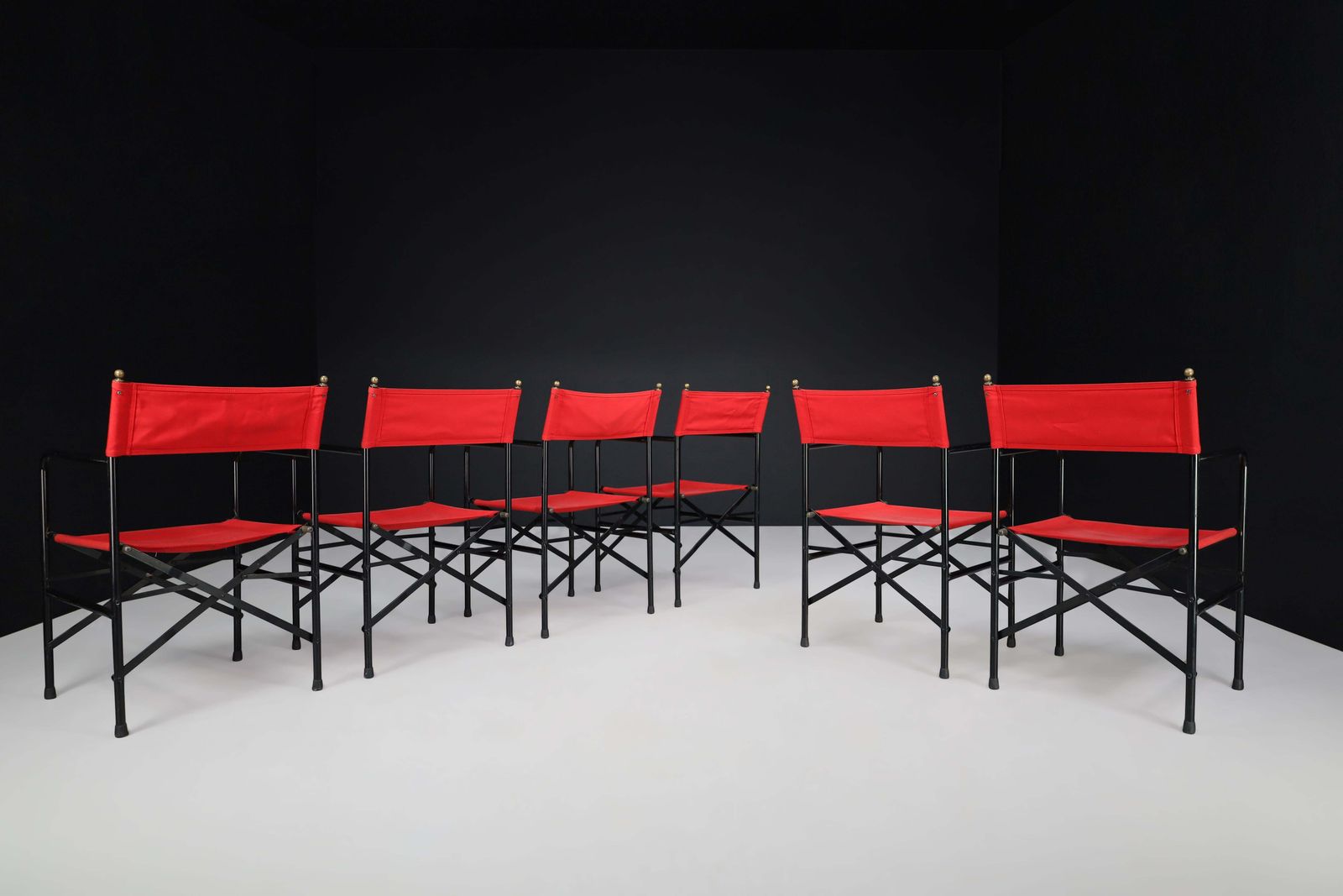 Director’s Folding Chair In Lacquered Steel Frame, Brass, Red Canvas Seat 1980s photo for sale