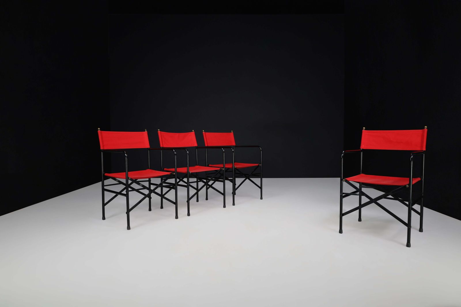 Director’s Folding Chair In Lacquered Steel Frame, Brass, Red Canvas Seat 1980s photo 547.0