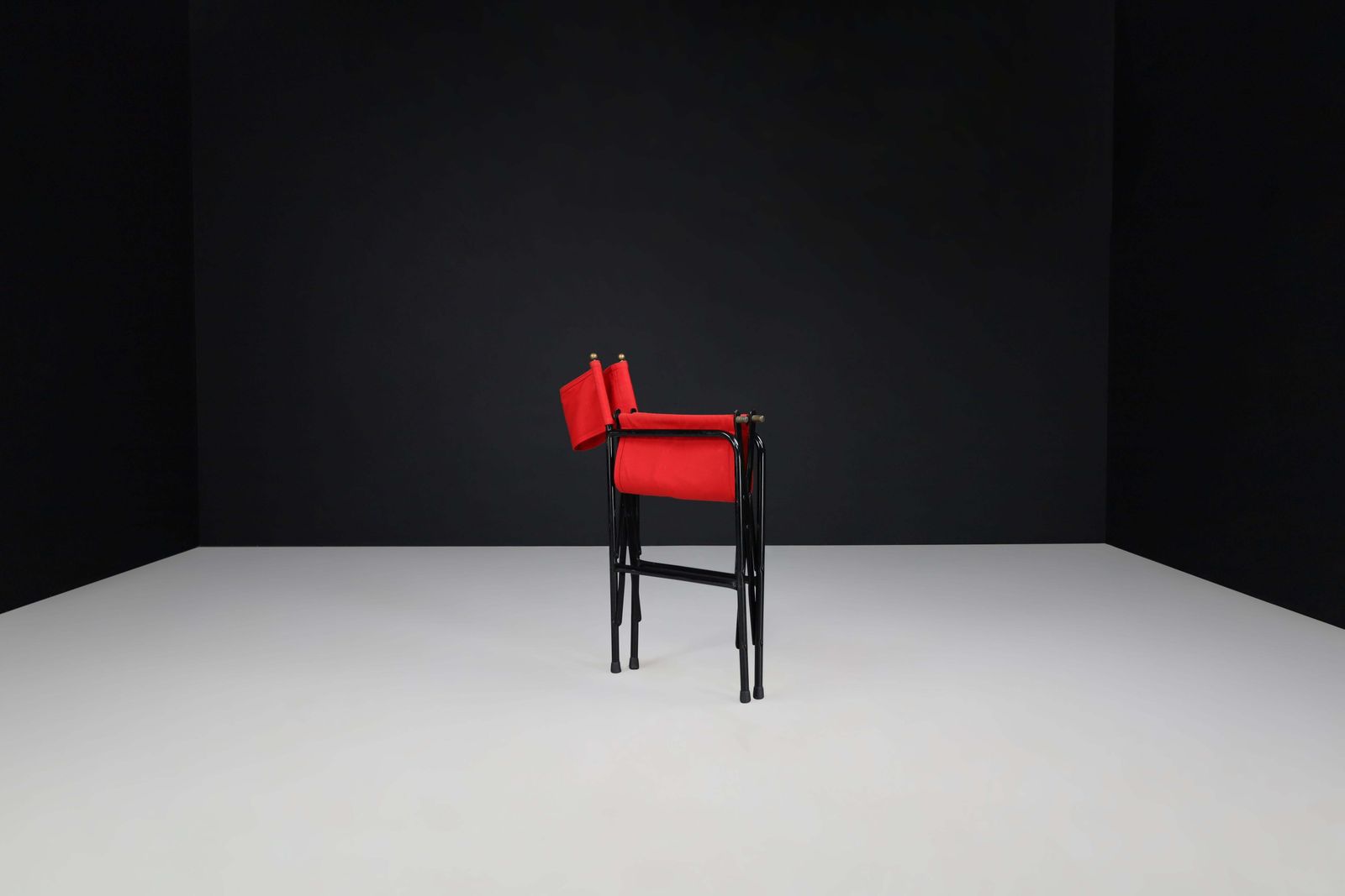 Director’s Folding Chair In Lacquered Steel Frame, Brass, Red Canvas Seat 1980s photo buy