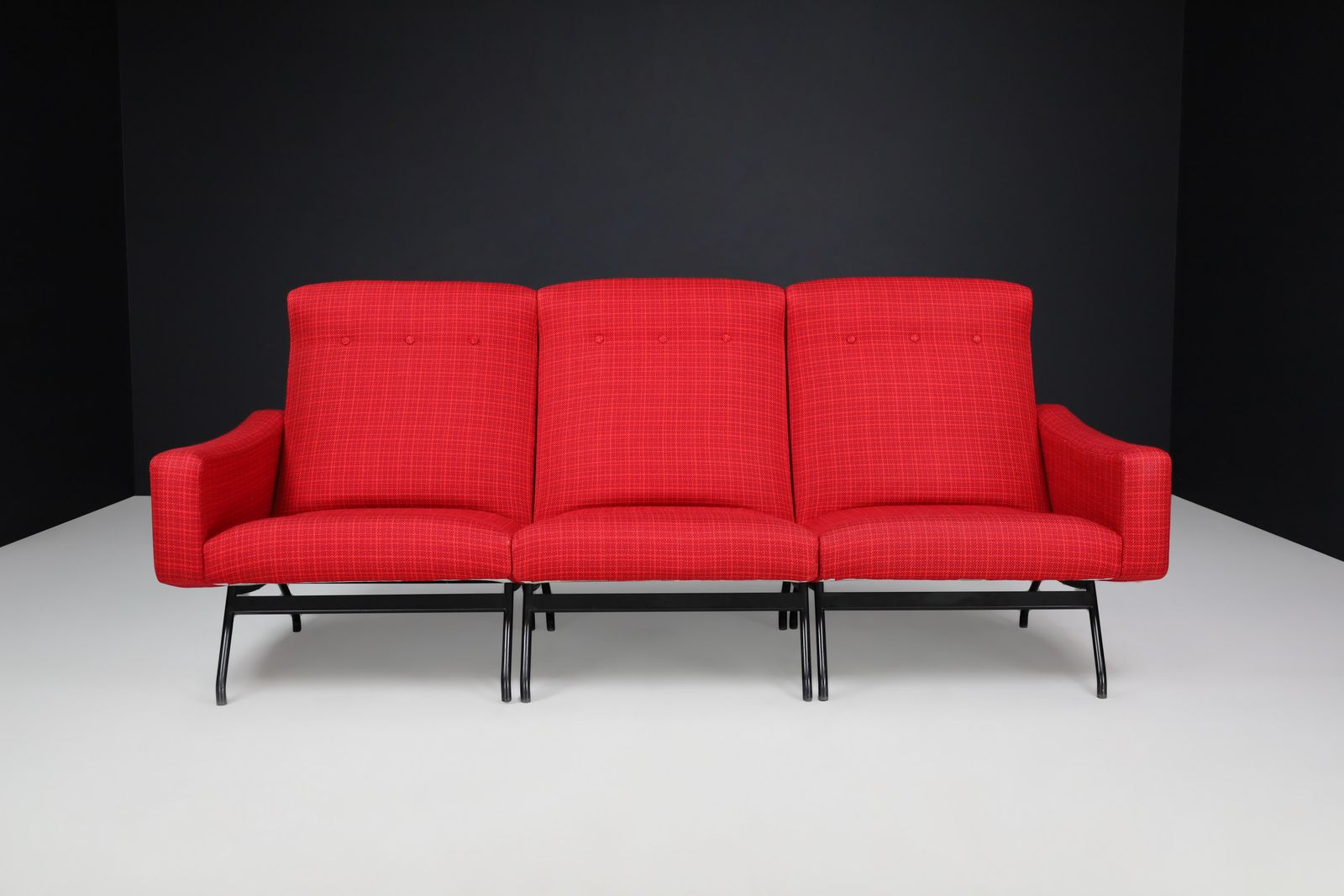 Joseph André Motte Sectional Sofa Seat In Red Original Upholstery France, 1950s photo vinterior