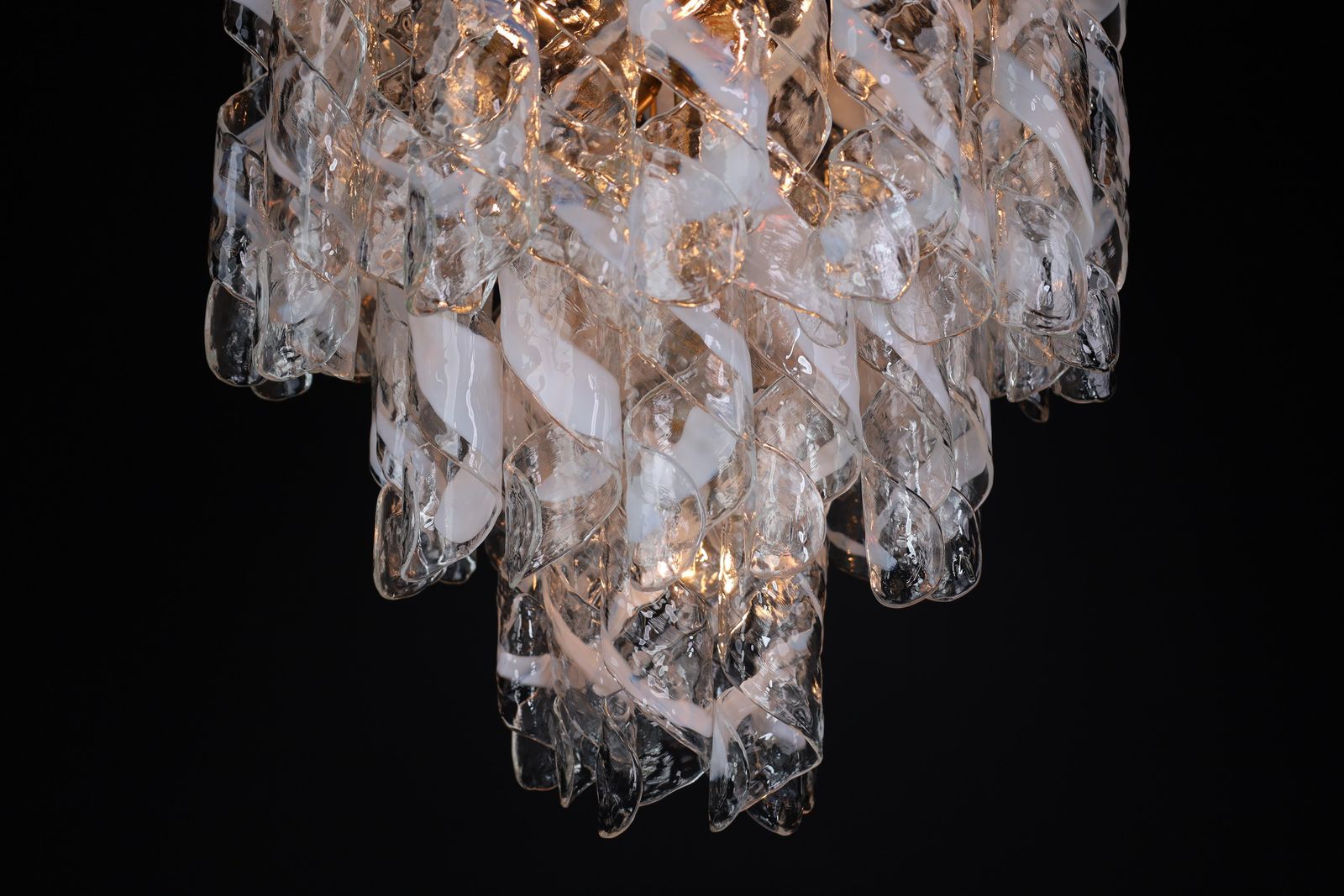 Large Brass Chandelier With 'Torciglioni' Glass By Mazzega, Italy 1970s photo 3859.0