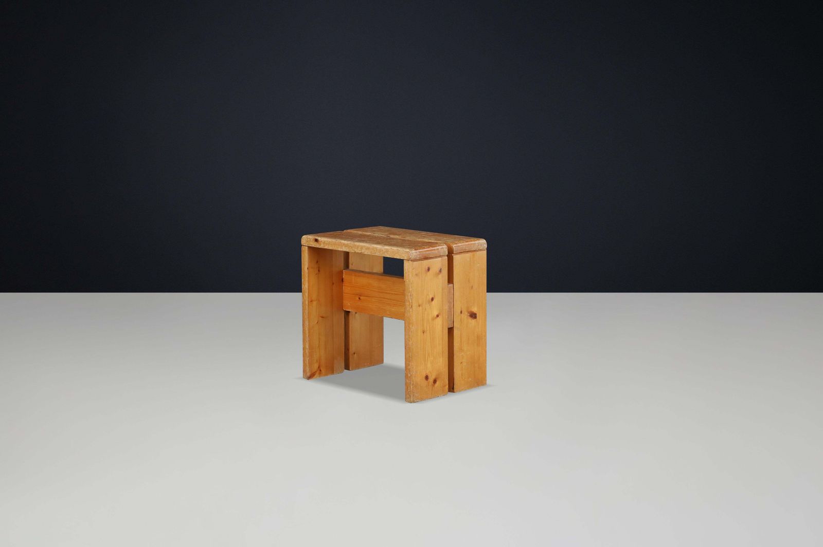 photo furniture Charlotte Perriand Mid Century Pine Stool, Les Arcs Ski Resort, 1960s