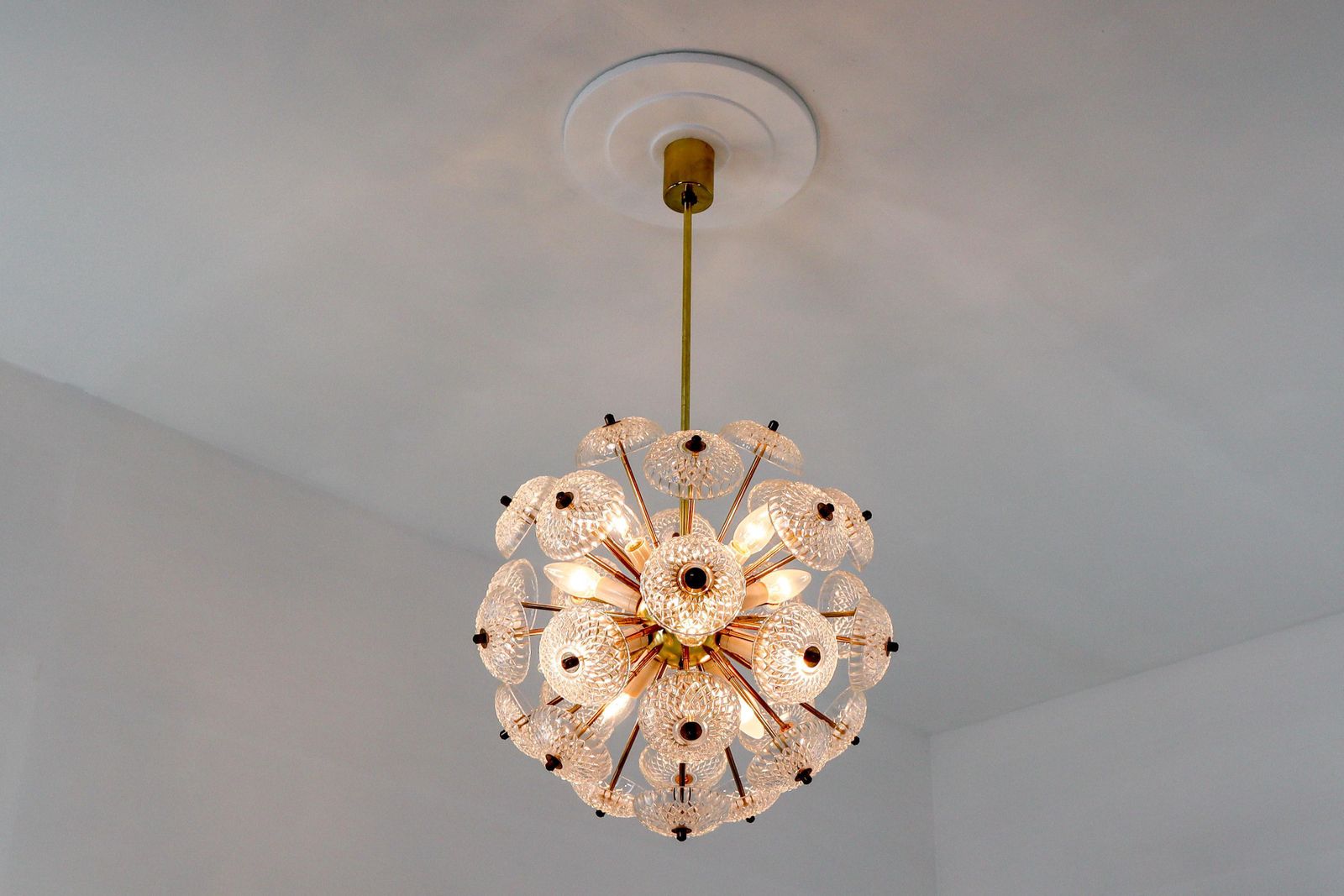 photo for sale Large Set Midcentury Brass Floral Chandeliers In The Style Of Emil Stejnar