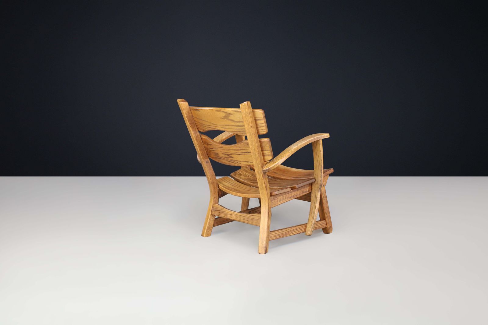 Sculptural Mid Century Armchair In Solid Oak, France, 1950s — 1 Available photo 2631.0