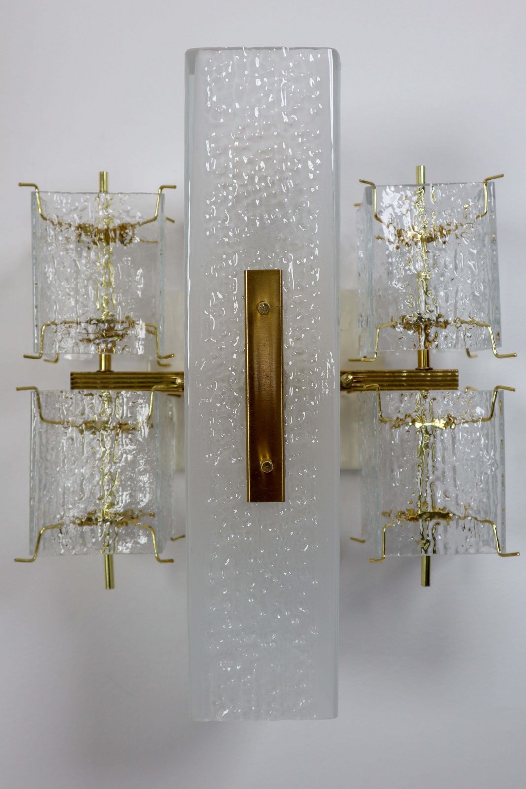 1 Of 8 Midcentury Wall Lights With Structured Glass And Brass, Europe, 1970s photo Lighting