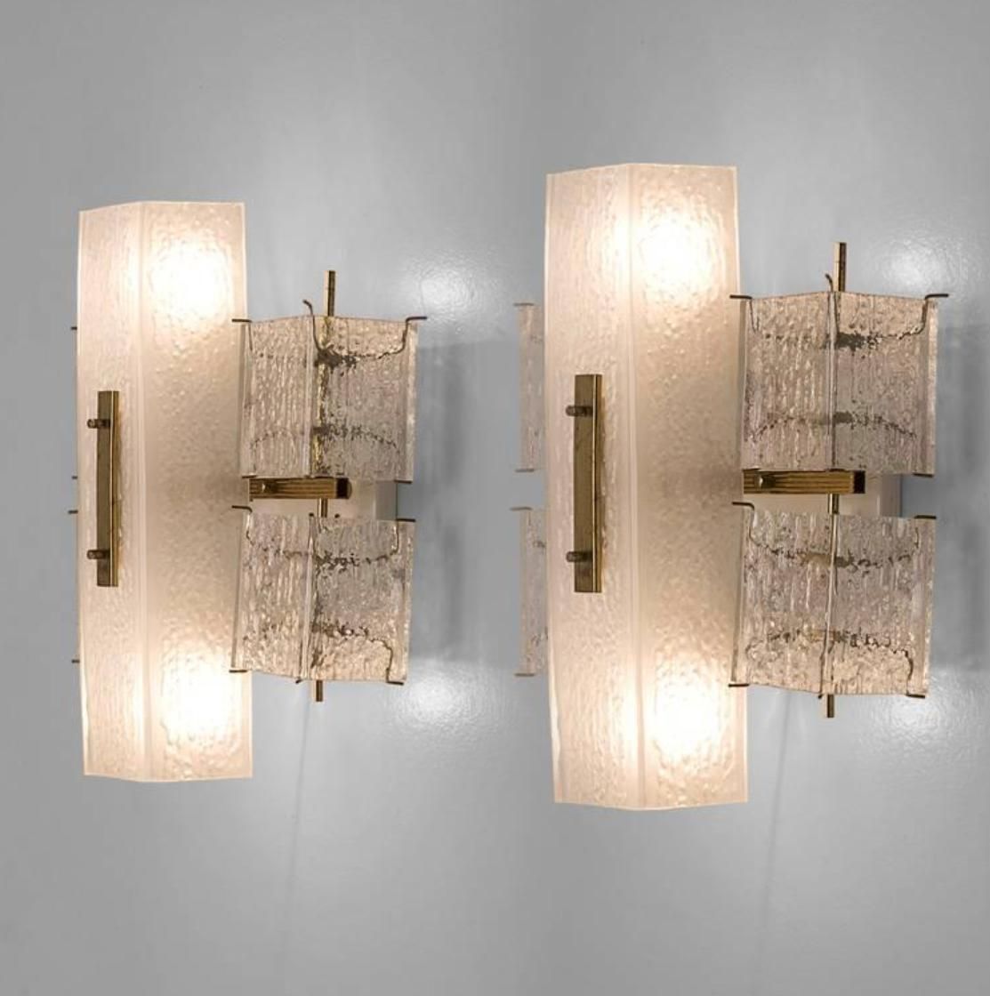 1 Of 8 Midcentury Wall Lights With Structured Glass And Brass, Europe, 1970s photo 1263.0