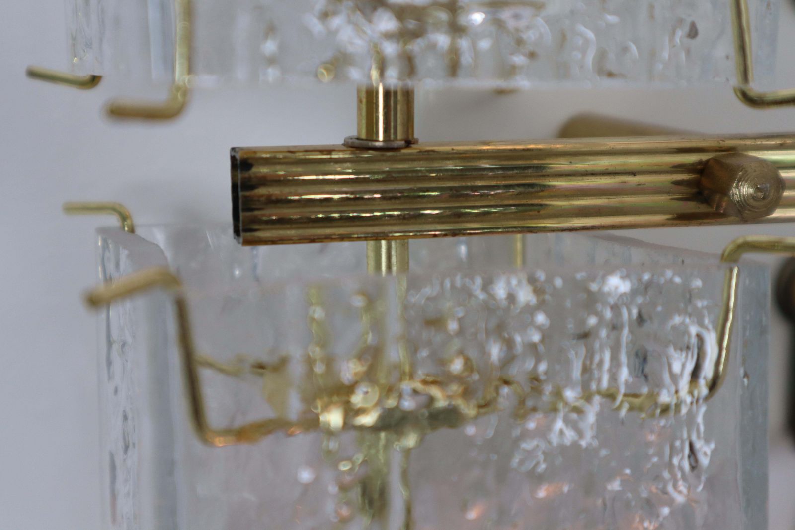 1 Of 8 Midcentury Wall Lights With Structured Glass And Brass, Europe, 1970s photo vintage