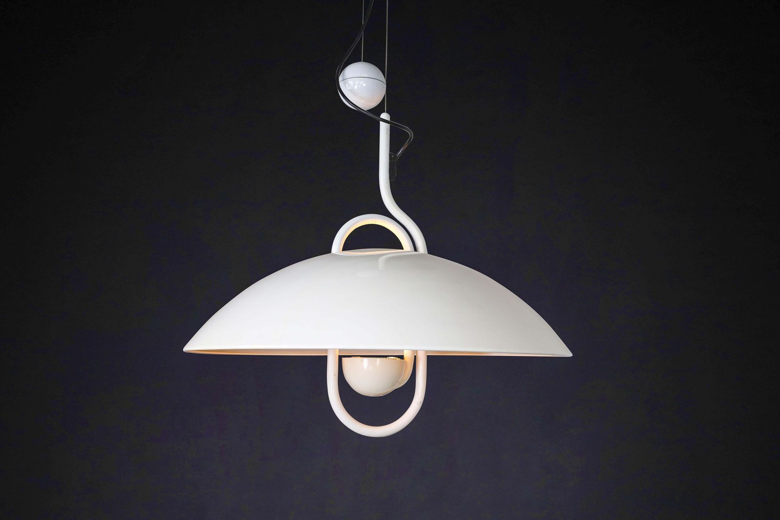 photo vinterior Modern Elio Martinelli For Martinelli Luce Moon Dome Metal Pendant Lamp 1980