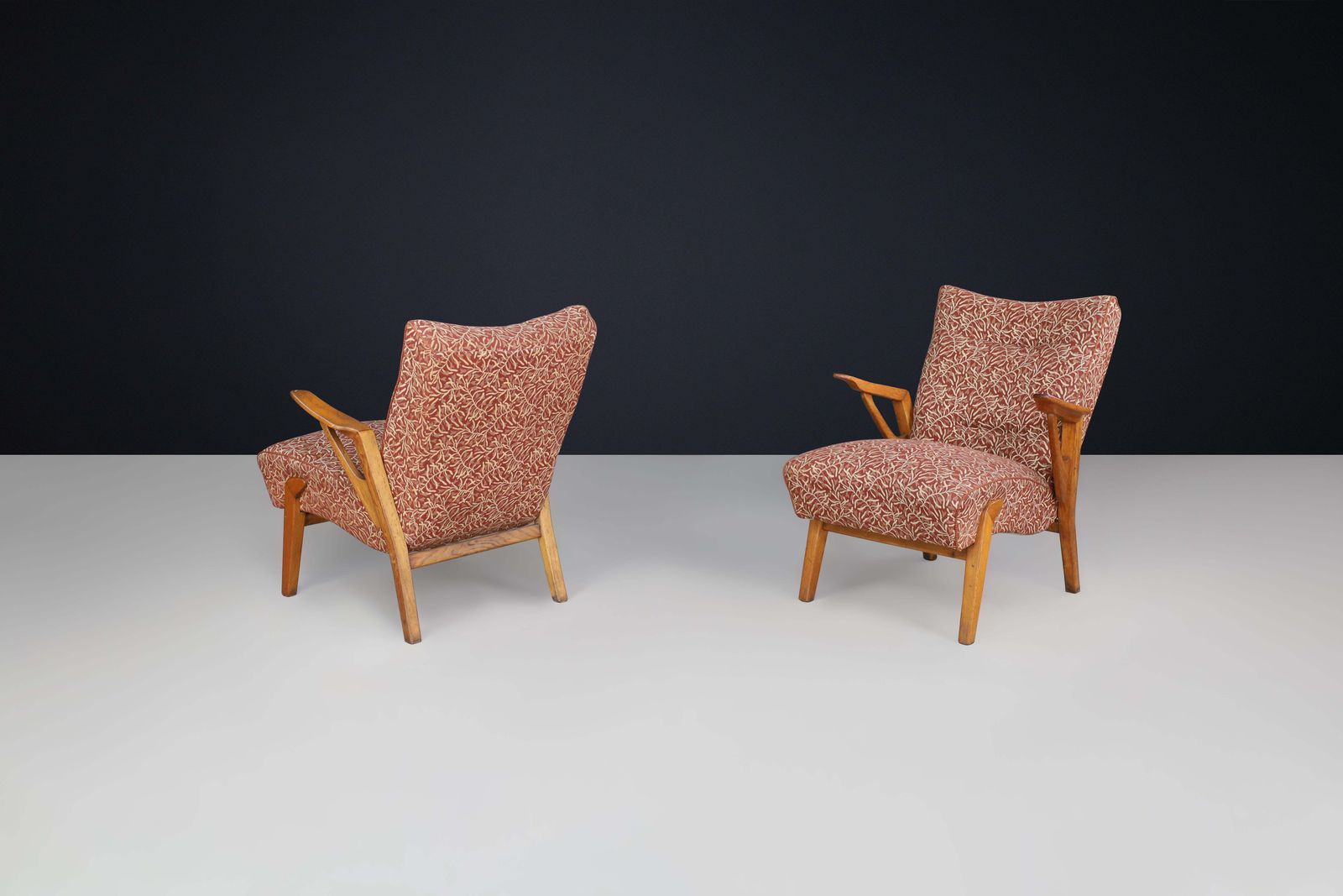 Art Deco Lounge Chairs In Oak And Original Upholstery By Antonin Kybal, Cz 1930s photo buy