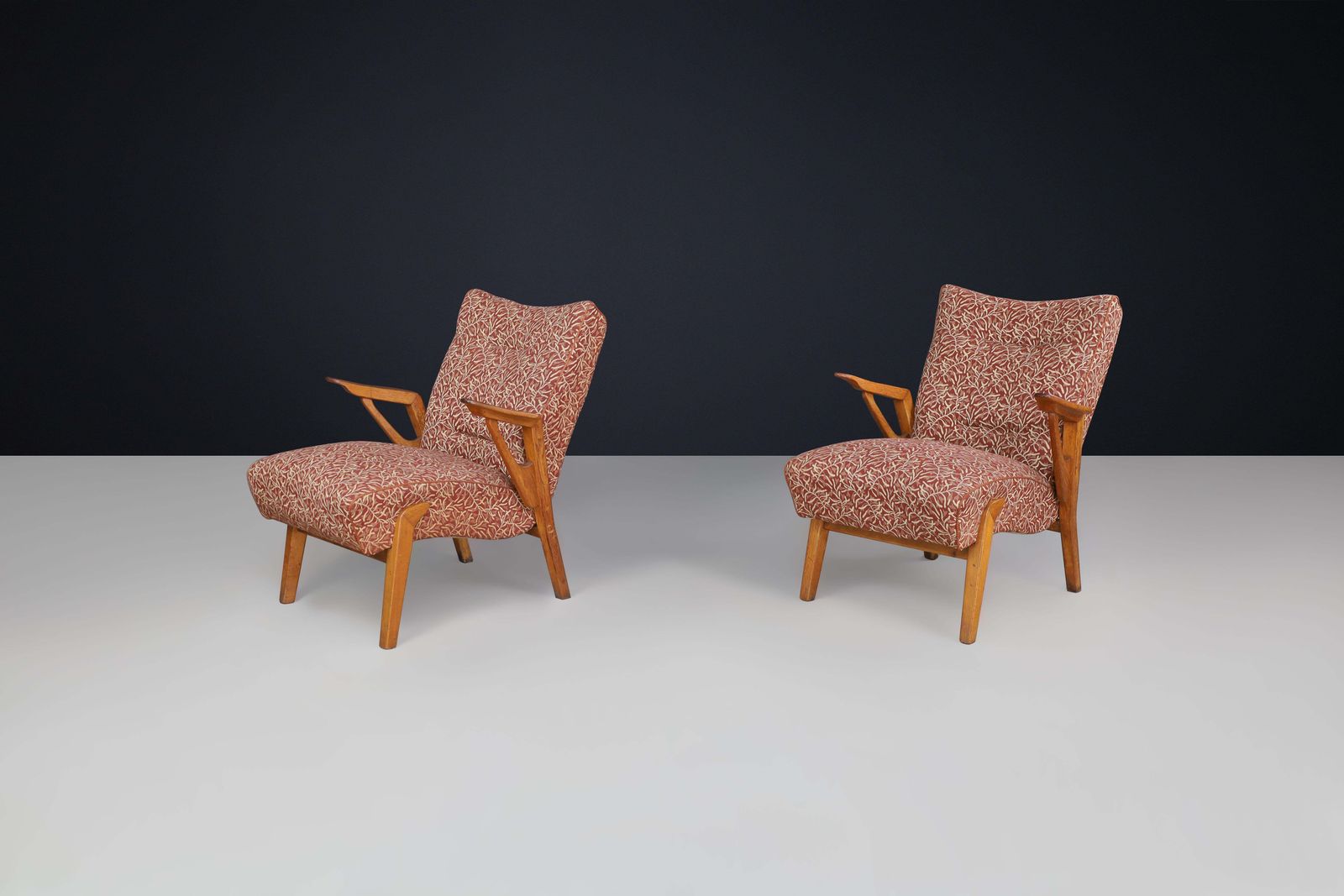 Art Deco Lounge Chairs In Oak And Original Upholstery By Antonin Kybal, Cz 1930s photo vintage