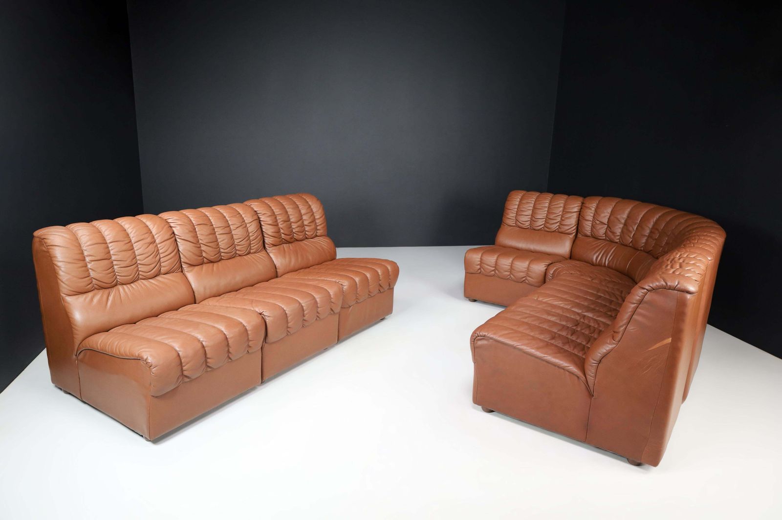 Mid Century Modern Leather Lounge Sofa/Living Room Set/7, Switzerland, 1970s photo vintage