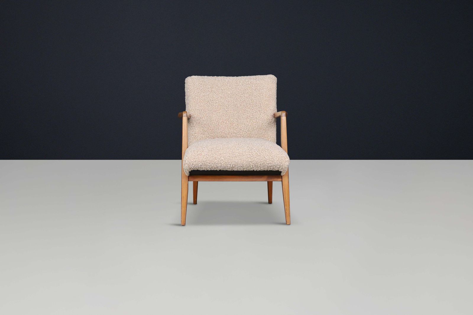 Mid Century Modern Walnut Armchair With Teddy Upholstery, Italy, 1950s photo buy
